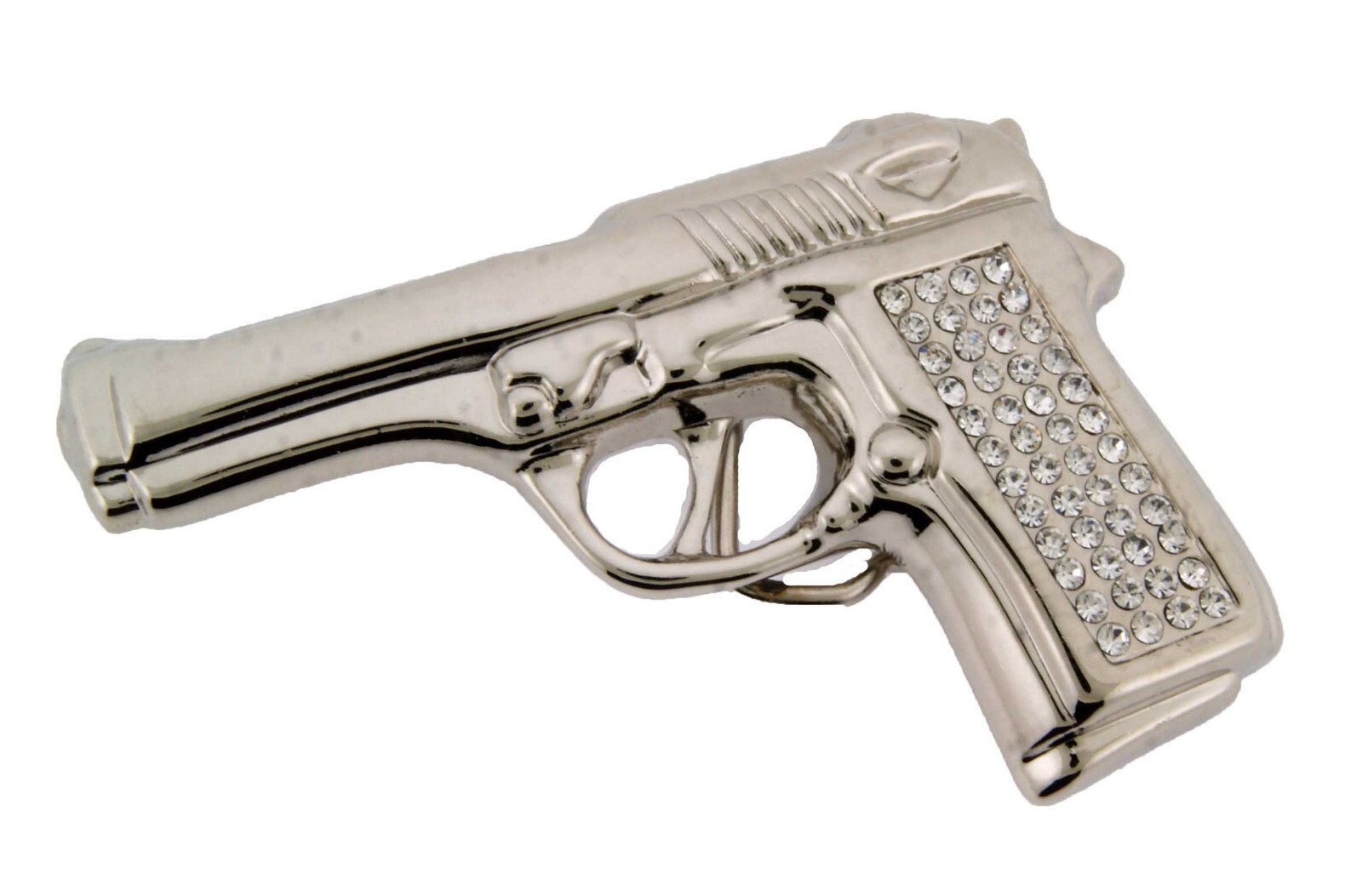 Gun Belt Buckle Silver Chrome Metal Blinged Iced Style Fashion Men Women Cowgirl
