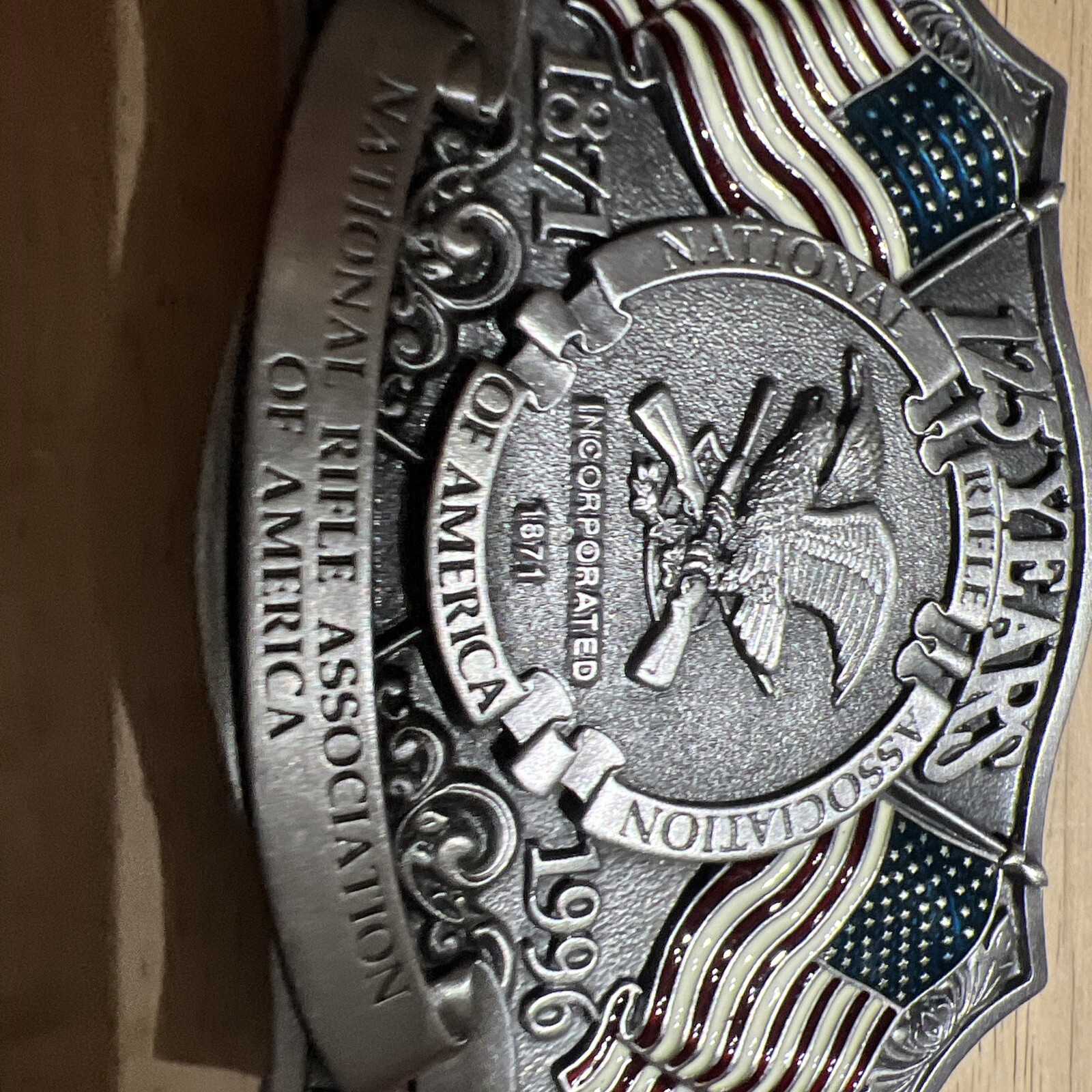 Belt Buckle-National Riffle Assoc. Of America 1871-1996 Flags,Eagle 125 Years