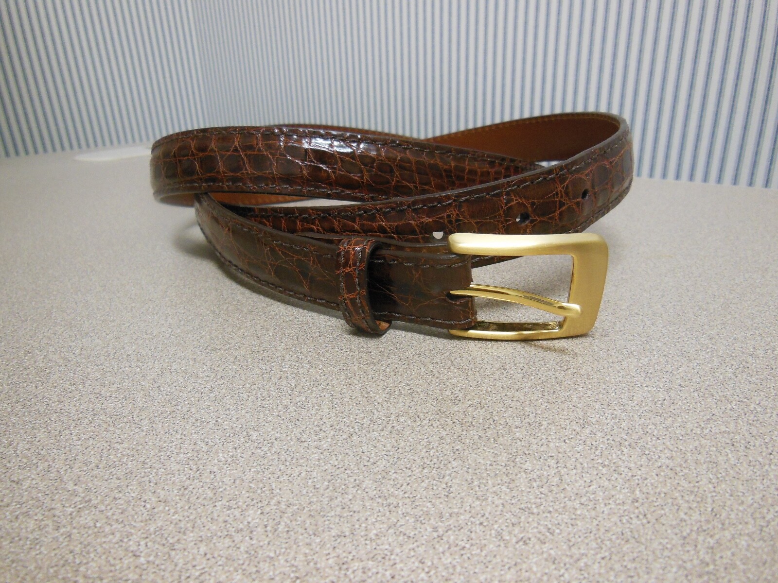 J. HILBURN Men&rsquo;s Brown Caiman Crocodile Belt Brass Buckle USA Size 47