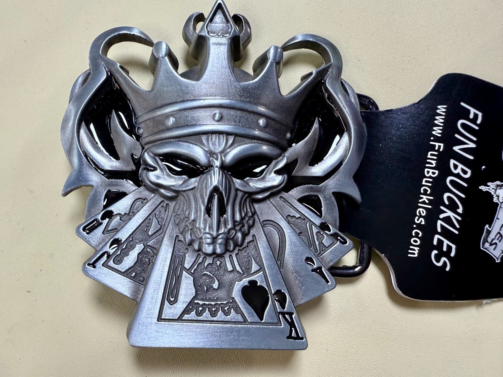 Skull with Crown Royal Flush Gaming Casino Gothic Biker Punk Vibe Belt Buckle