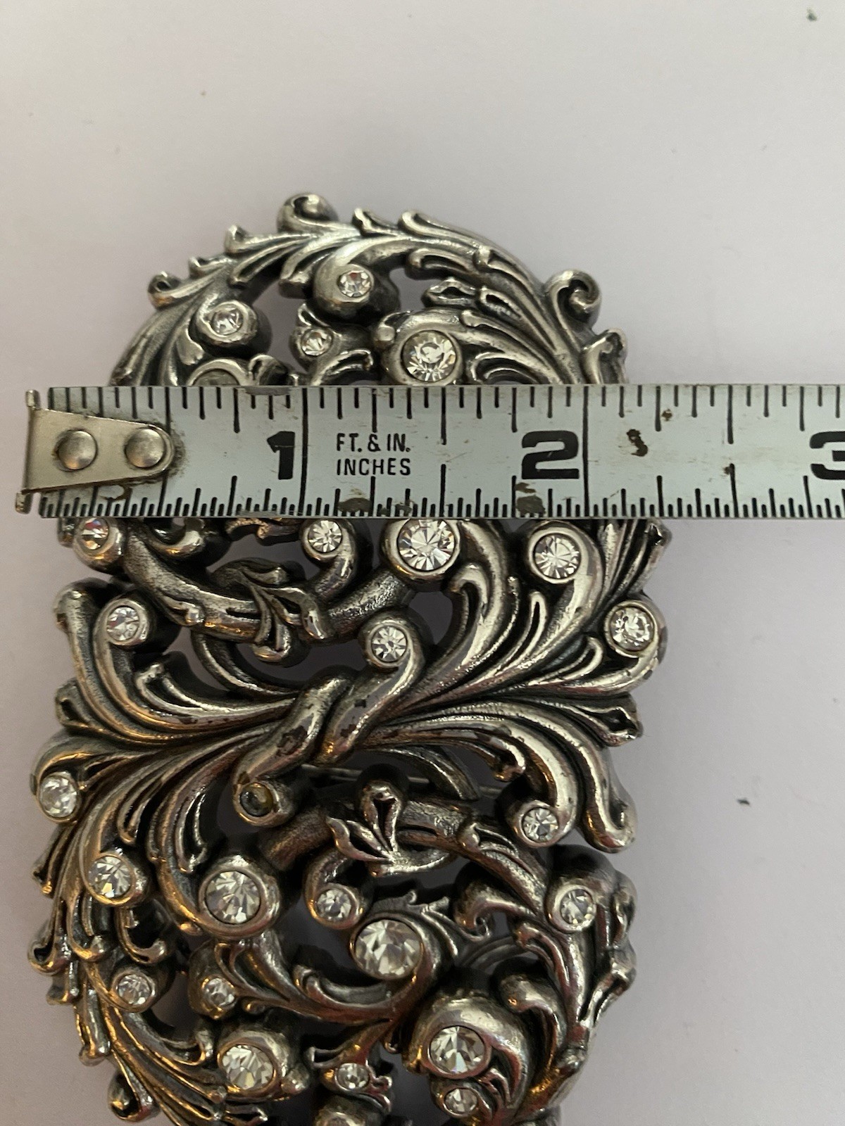 Metal Belt Buckle By Justin Boots Silver Color With Rhinestones 2.25×4