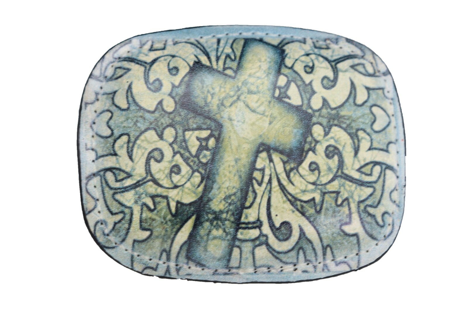 Men Women Belt Buckle Black Faux Leather Religious Cross Western Weekend Style