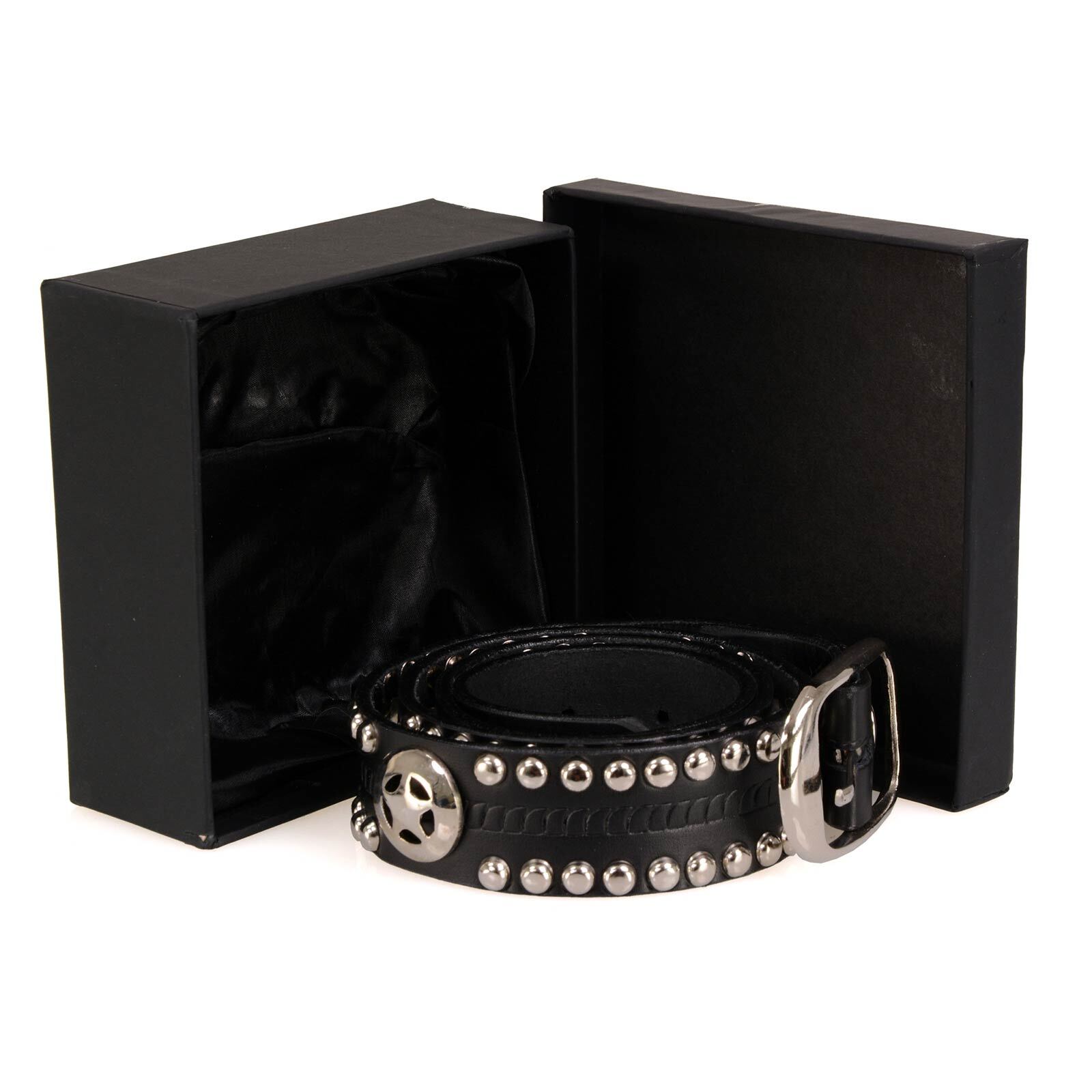 Milwaukee Leather MP7131 Mens Chrome Studded & Star Emblem Leather Belt w/Buckle