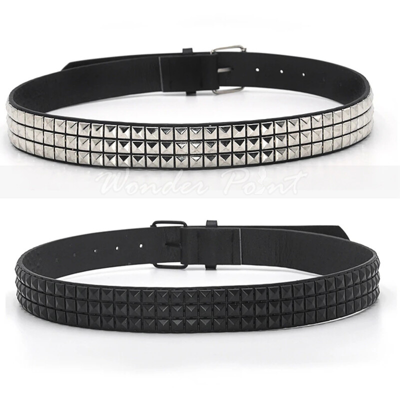 Studded 3 Row Silver Pyramid Made Belt Leather Punk Rock Gothic