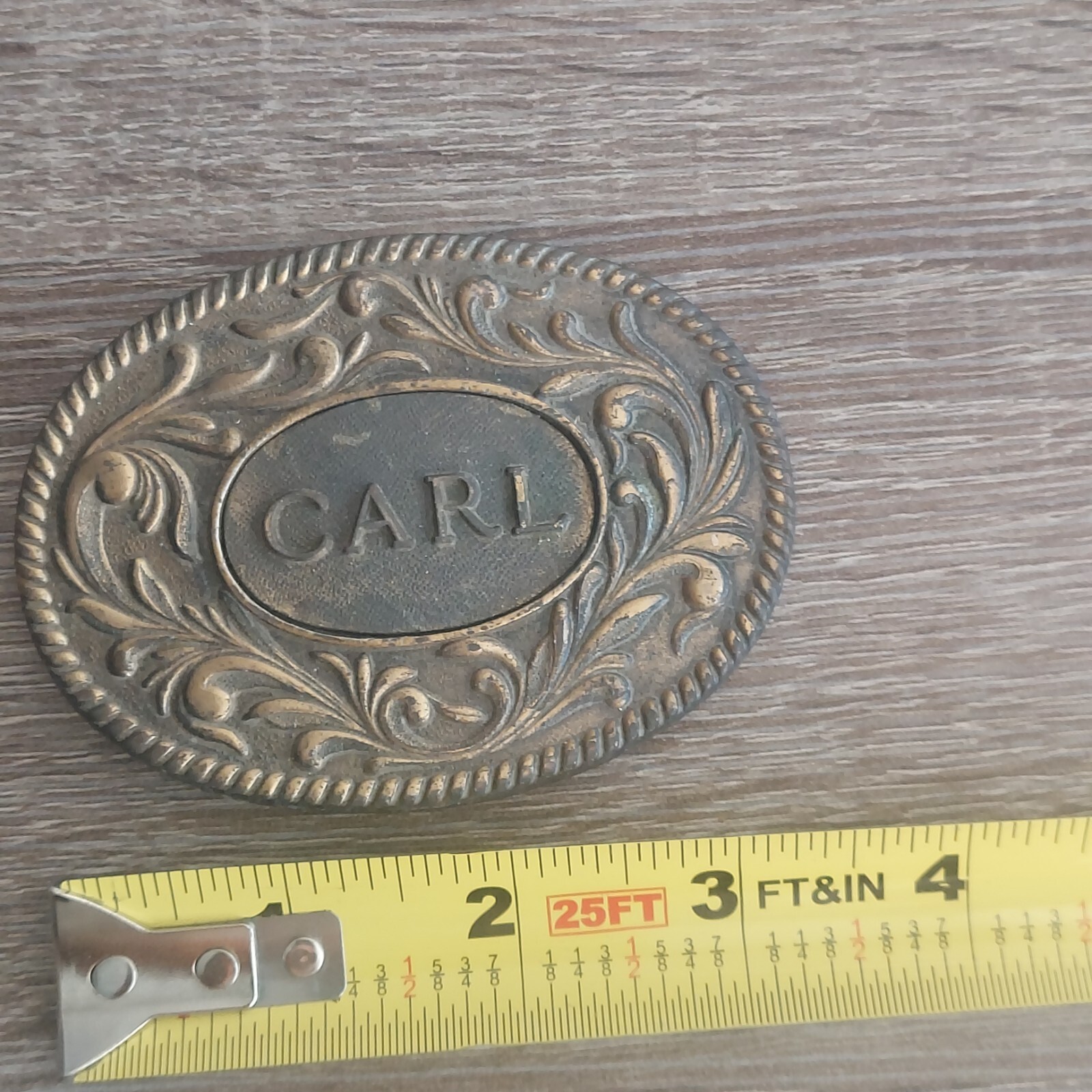Vintage 1977 The Kinney Co « CARL » Heavy Duty Oval Metal Belt Buckle