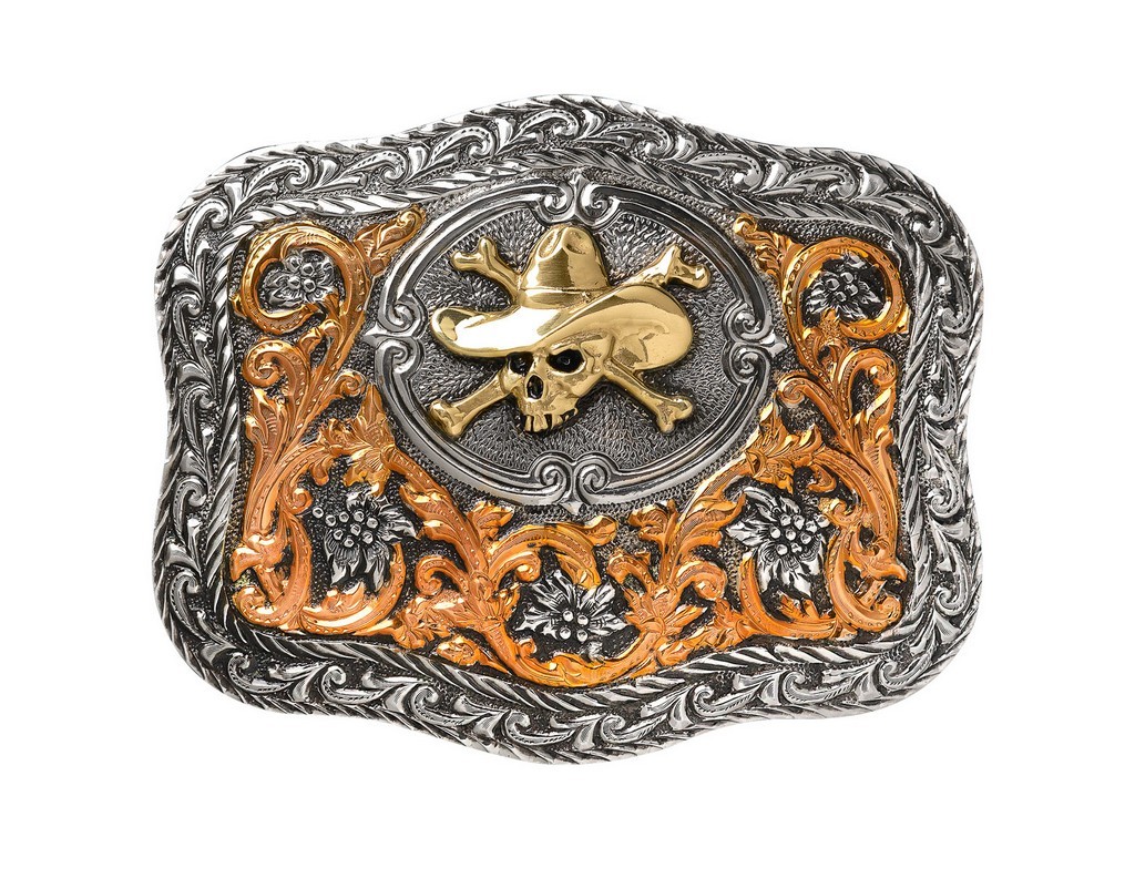Crumrine Western Belt Buckle Cowboy Skull Antique Silver Copper C10141