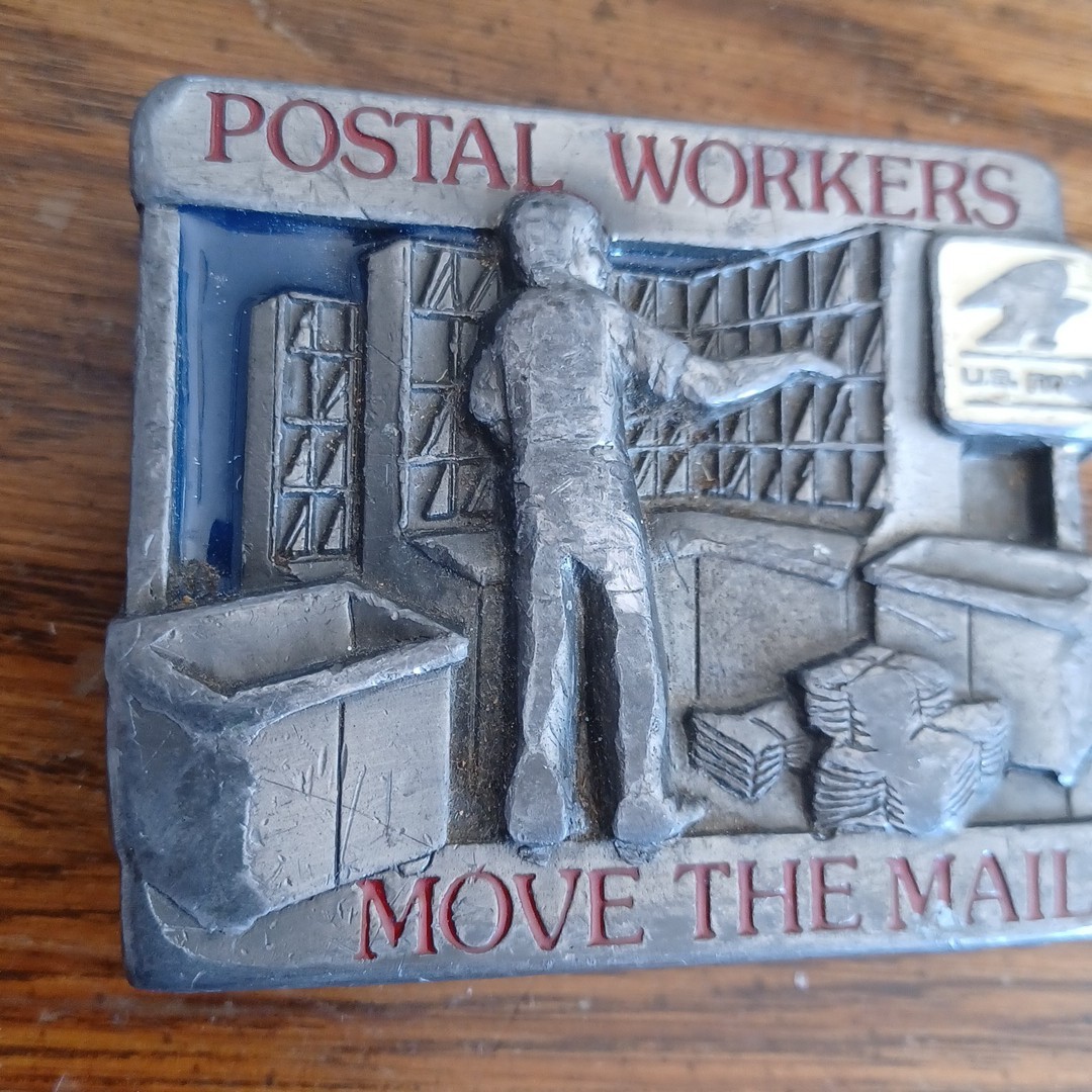 VTG Postal Workers Move the Mail US Postal Service Mailman Belt Buckle enamel