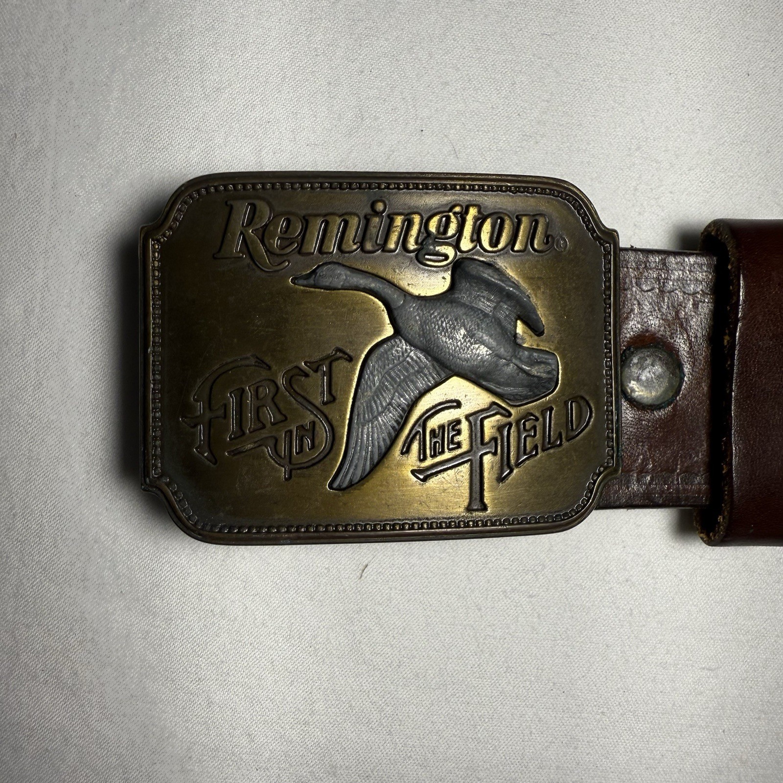 Vintage REMINGTON Canada Goose SOLID BRASS Belt Buckle WESTERN Sid Bell HUNTING