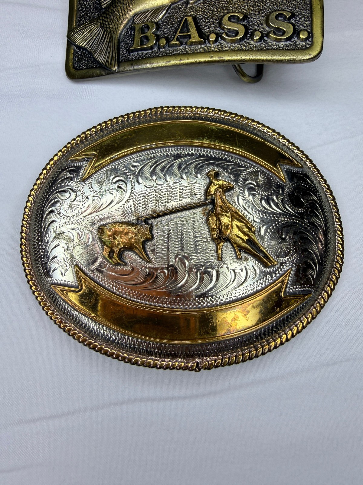 X2 Belt Buckle Western Cowboy Rodeo & BASS Anglers Sportsman Society