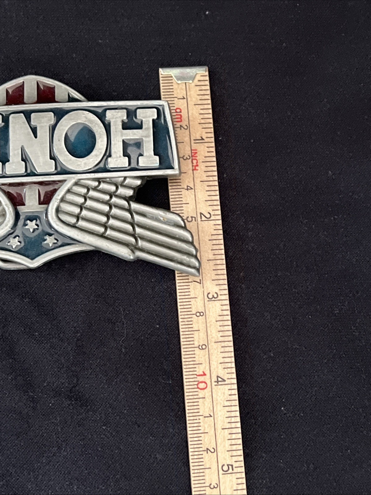 Vintage Honda Wing Motorcycle Belt Buckle Blue Red Stars Silver Tone