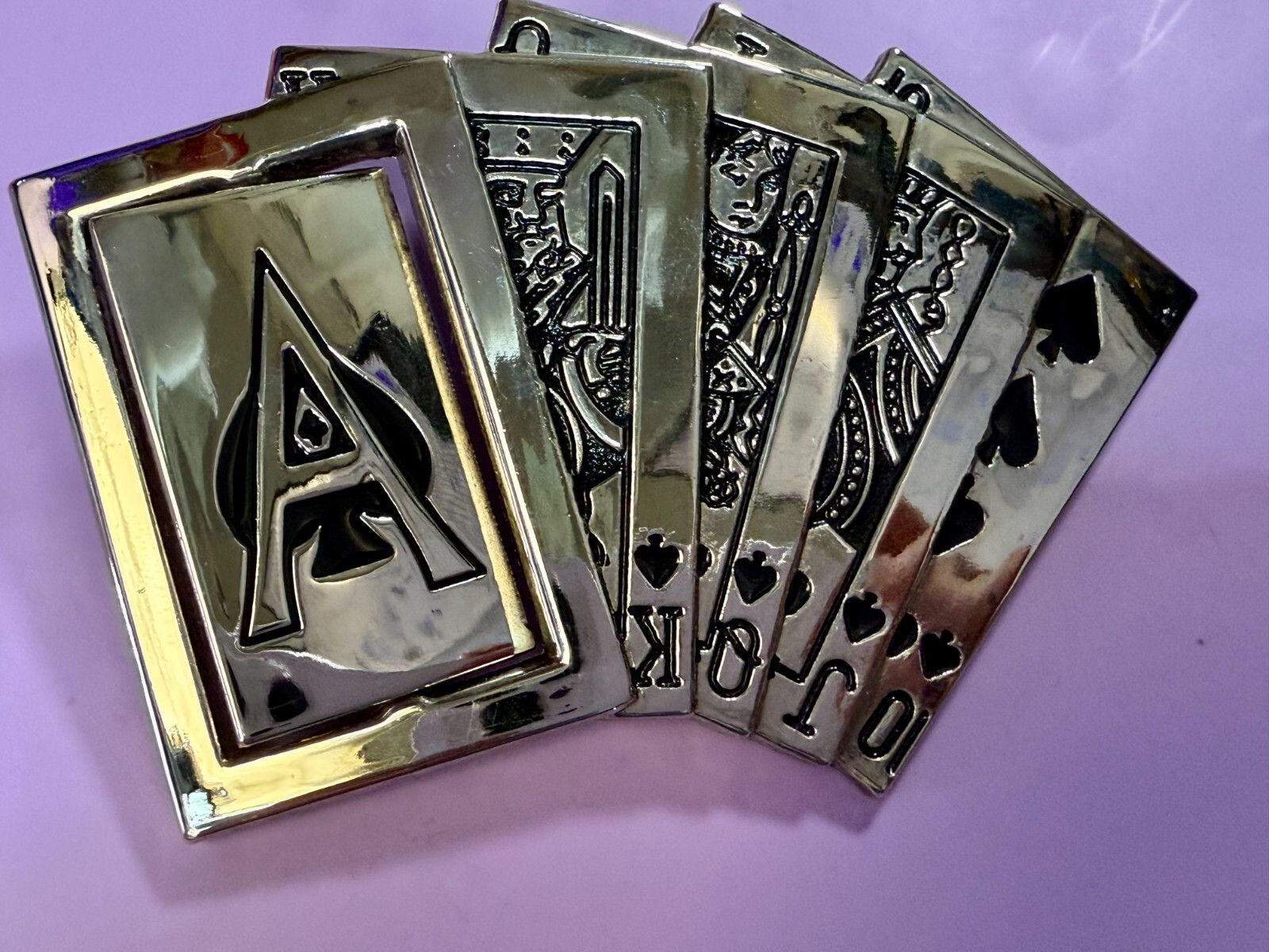 Royal Straight Flush Casino Poker Gambling Spinning Reversible Ace Belt Buckle