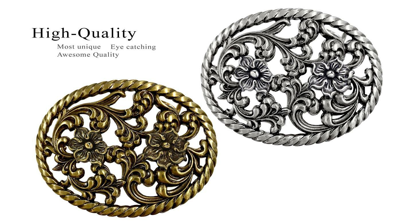 HA0131-LASRP Antique Flower Engraved Buckle fits 1-1/2&Prime; Wide Belt