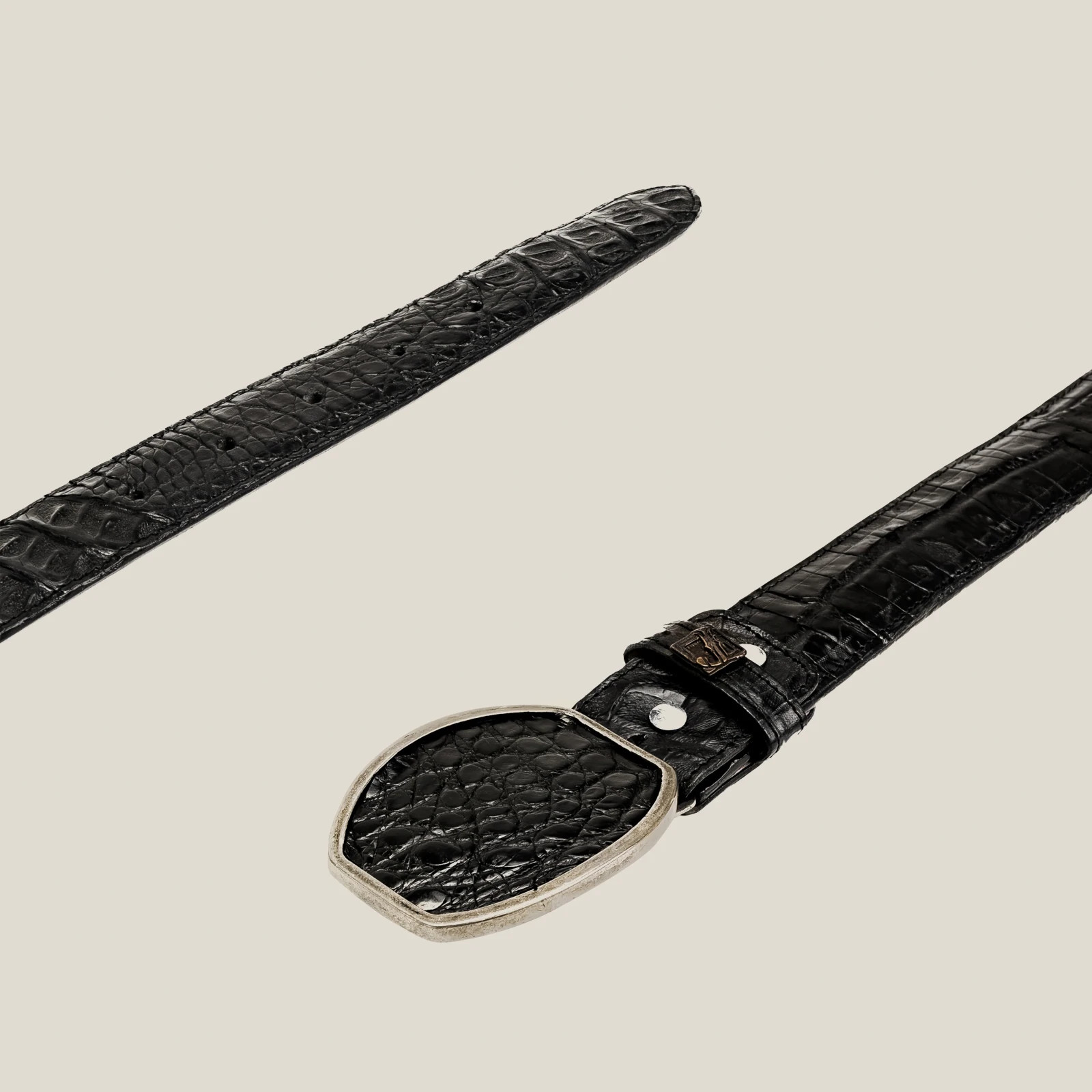 Genuine Exotic Alligator Caiman Belly Western Belt with Removable Buckle – Black