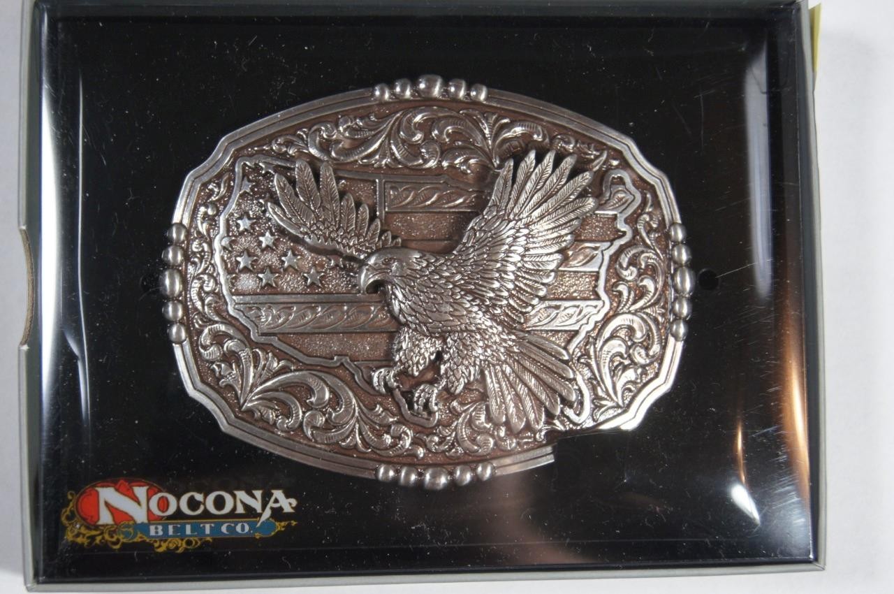 Nocona M&F Western Oval Rectangle Buckle American Flag Eagle 37944