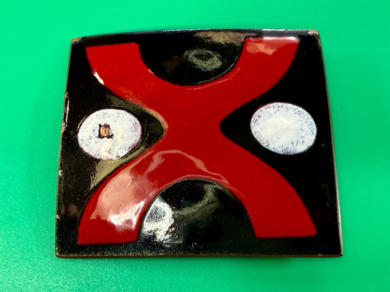 X Logo? Pattern Red Black Enamel Artisan? Vintage Belt Buckle