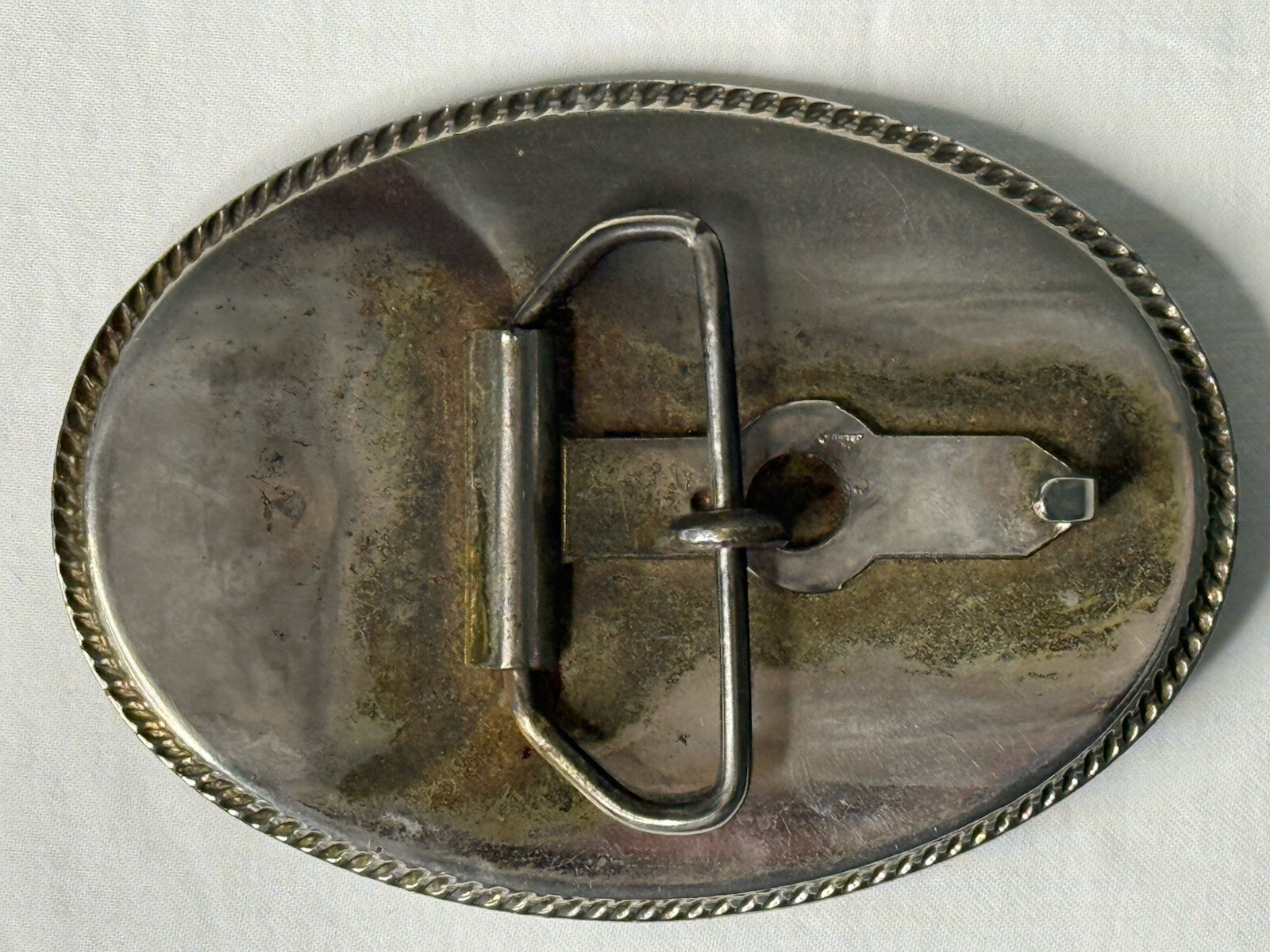Vintage Incolay Stone SAILING SHIP Belt Buckle