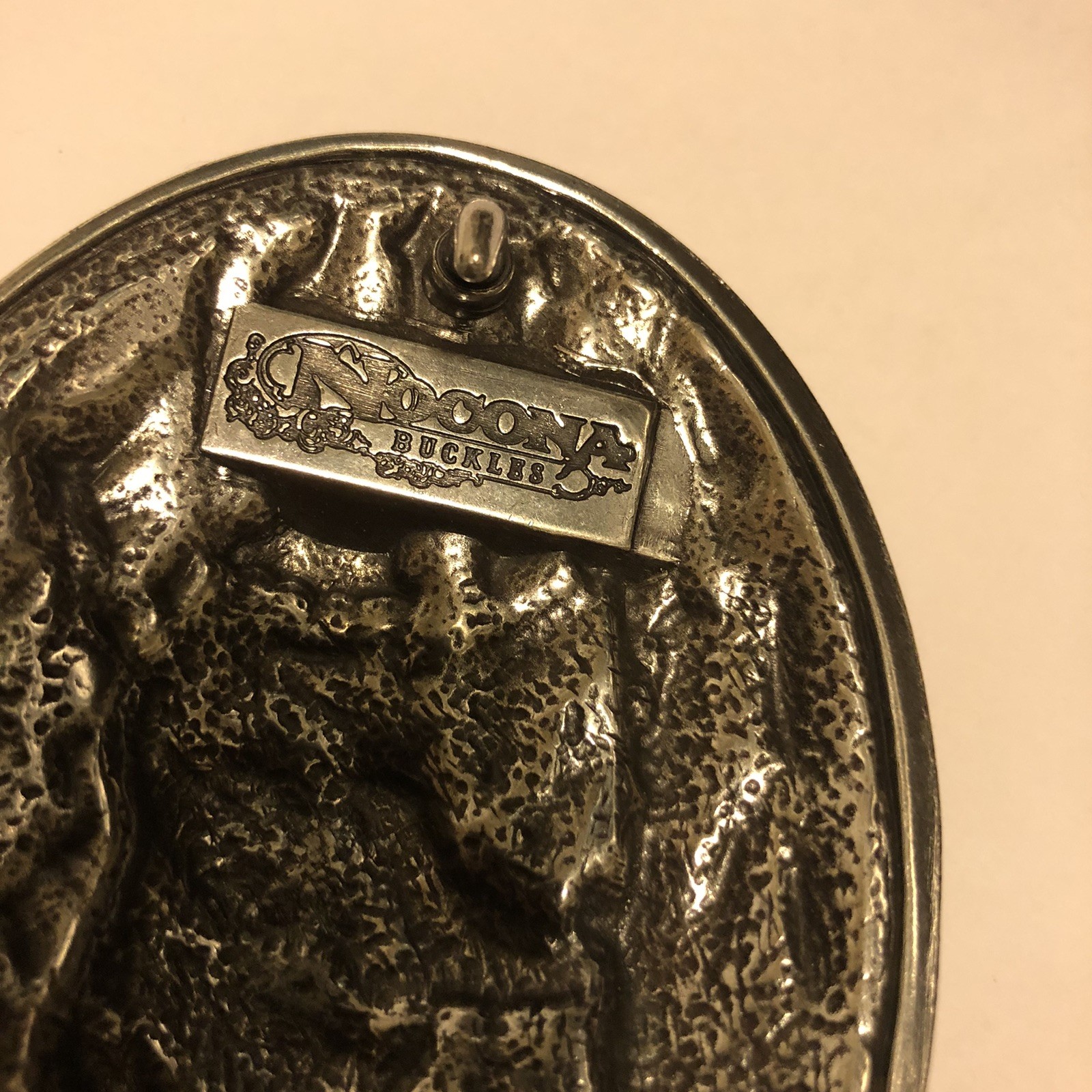 Nocona Oval Grizzly Bear Belt Buckle Metal Silver-Tone @A