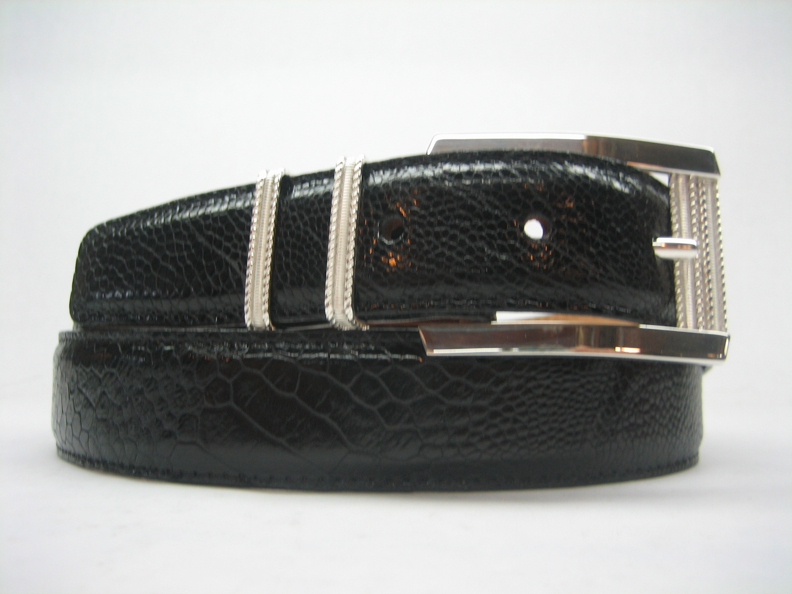 Sterling silver 925 buckle 2 loops w/Genuine Ostrich 30 mm belt shantpeter U.S.A