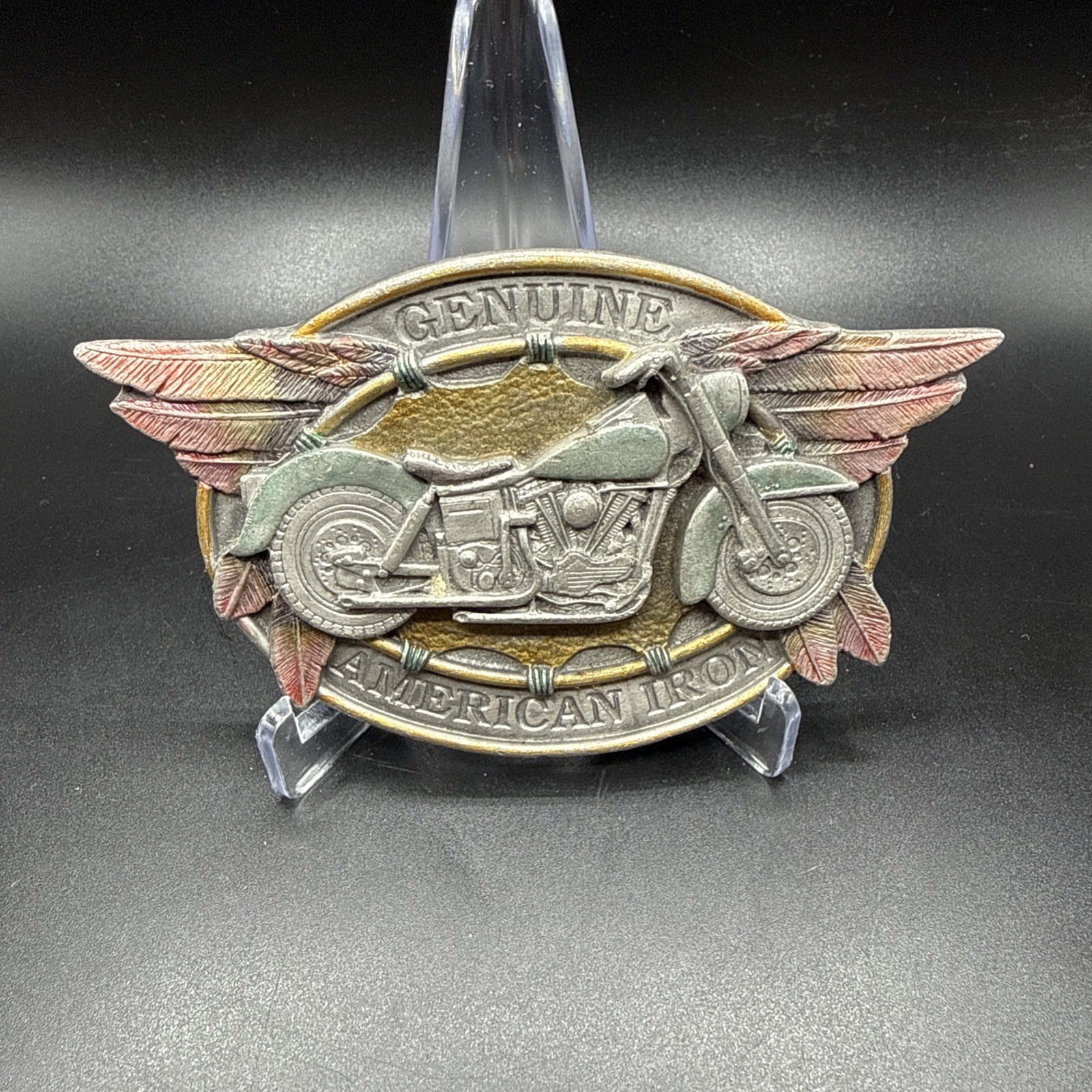 Rare 1994 Bergamot &lsquo;Genuine American Iron&rsquo; Motorcycle Belt Buckle-Enameled
