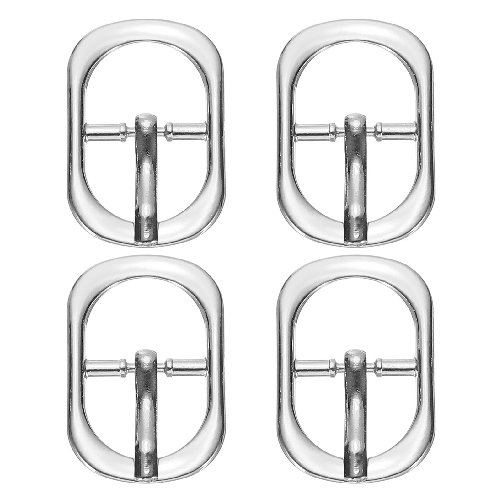4 Pcs 0.6 Inch Single Prong Buckle Oval Center Bar Buckle, Silver Tone