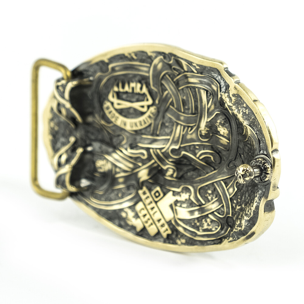 Viking warship Drakkar brass belt buckle, Scandinavian Nordic Celtic warrior