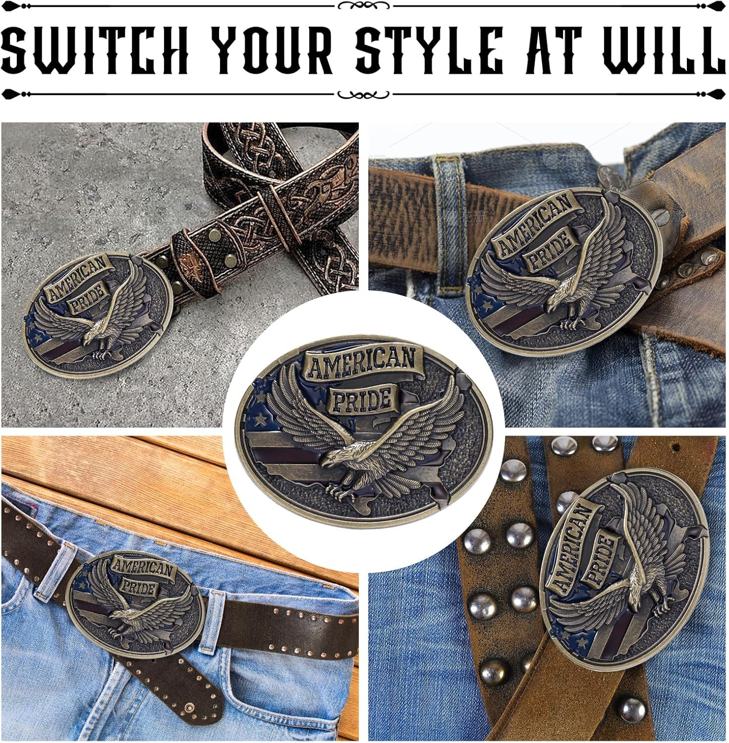 Belt Buckles for Men Women – Western Cowboy Belt Buckle American Flag and Eagle