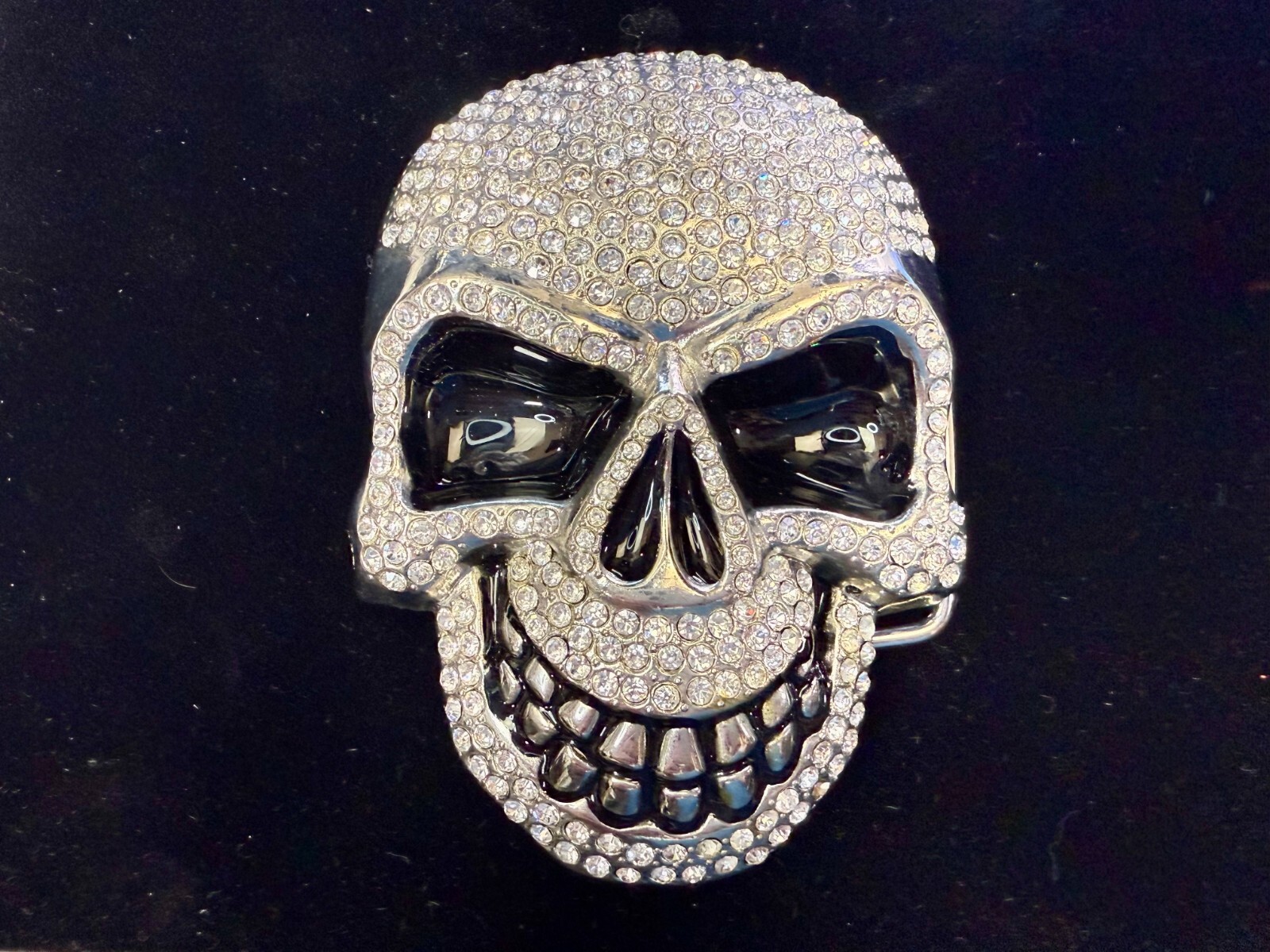 Cool Smiley Skull Head Clear Bling Rhinestones Halloween Gothic Punk Belt Buckle