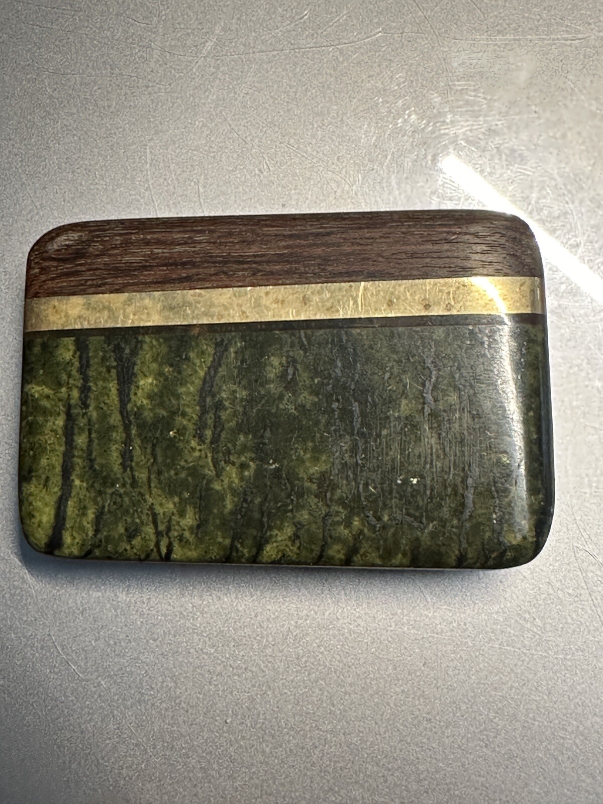 Vintage Wood and Brass Inlay Belt Buckle Mid Century Danish Modern Style