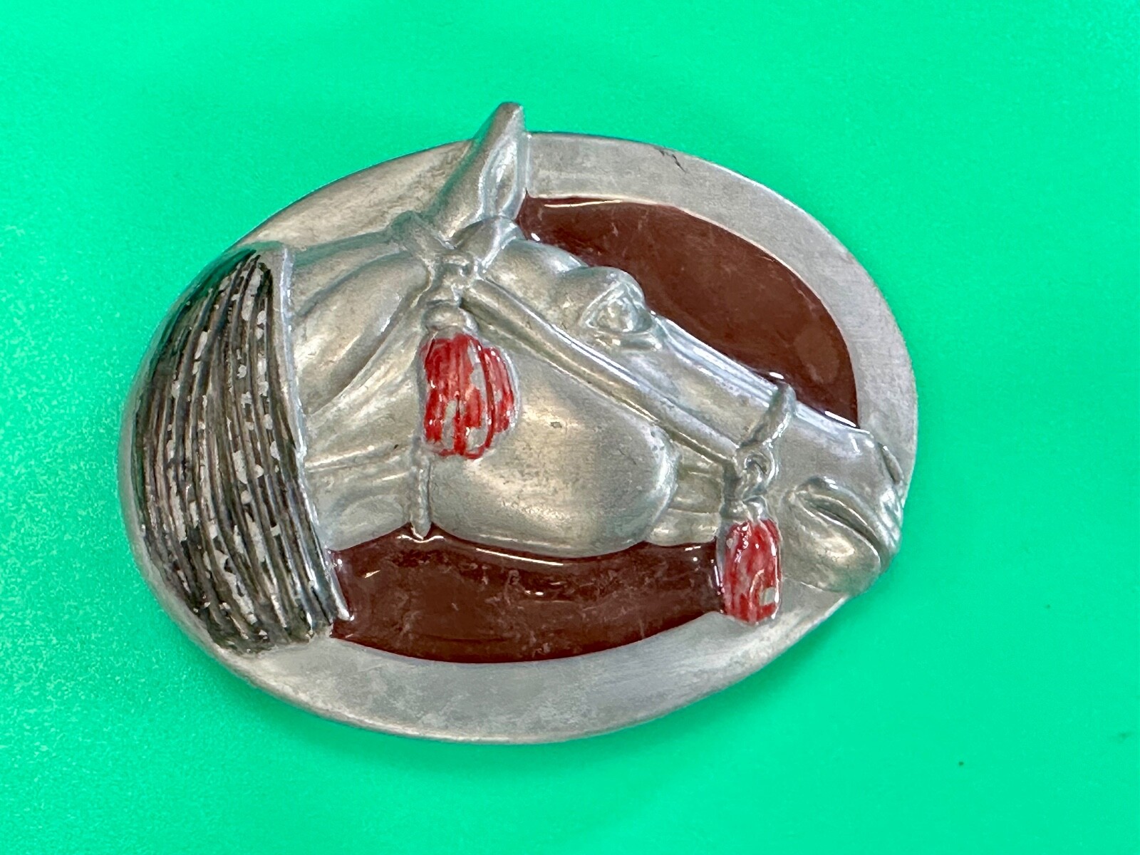 Raised Horse Head Vintage Cowgirls Red Enamel Accents Belt Buckle