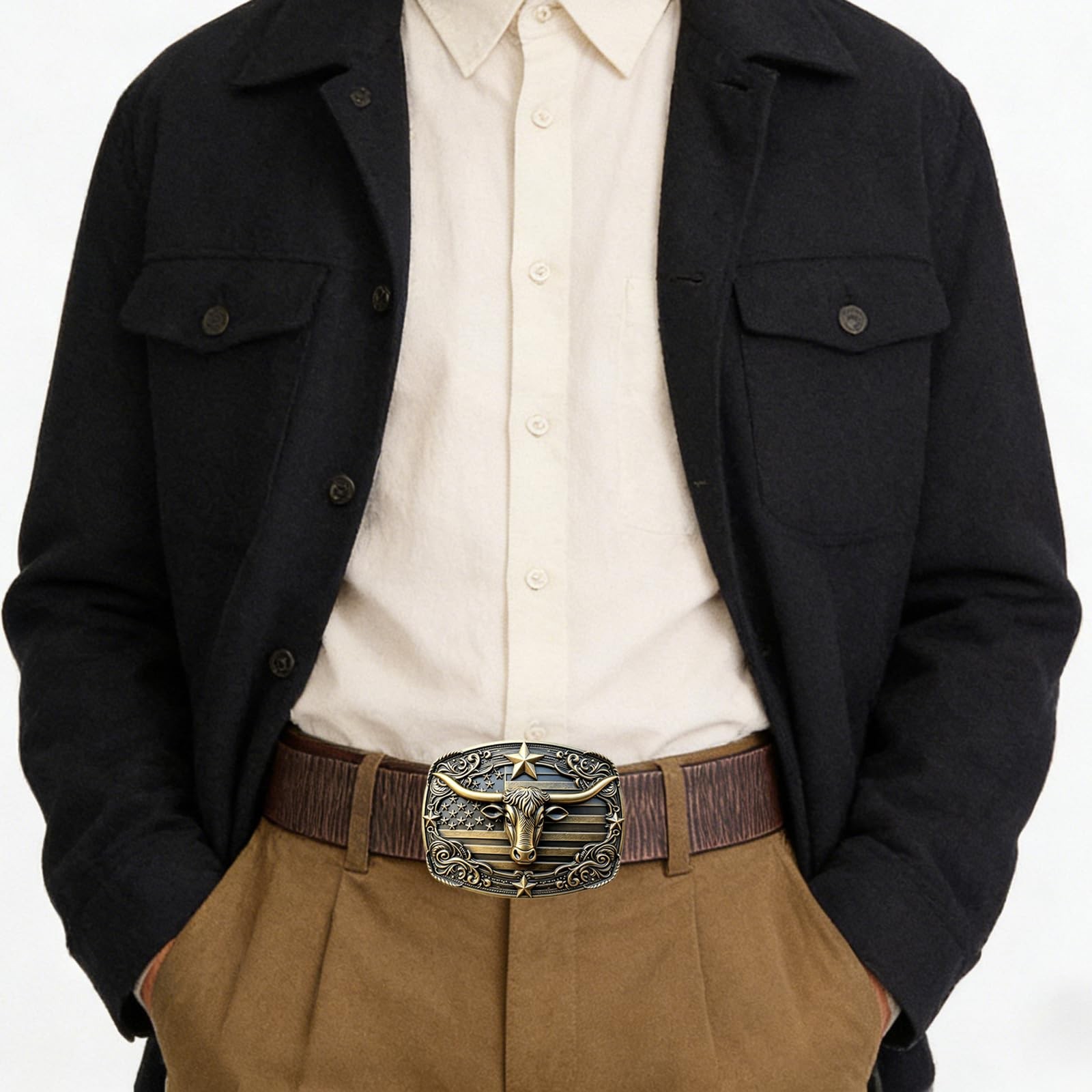 GRAERRY Western Cowboy L – Fit Waist Size 38&Prime;-41&Prime;, Bronze Bull/Brown Belt