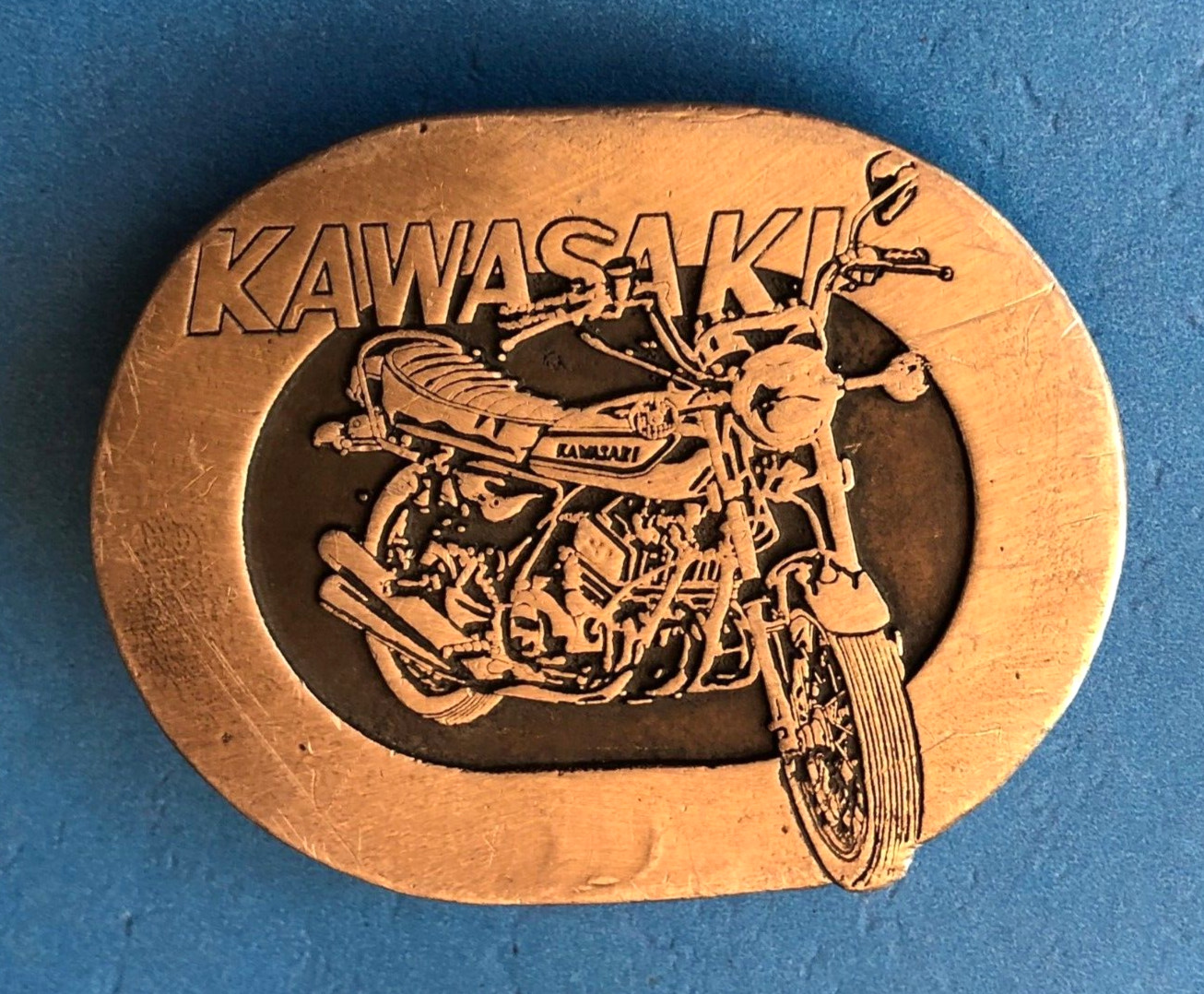 VINTAGE KAWASAKI TRIPLE BELT BUCKLE H1 H2 S1 S2 – ALSO HAVE OWNERS MANUAL LISTED