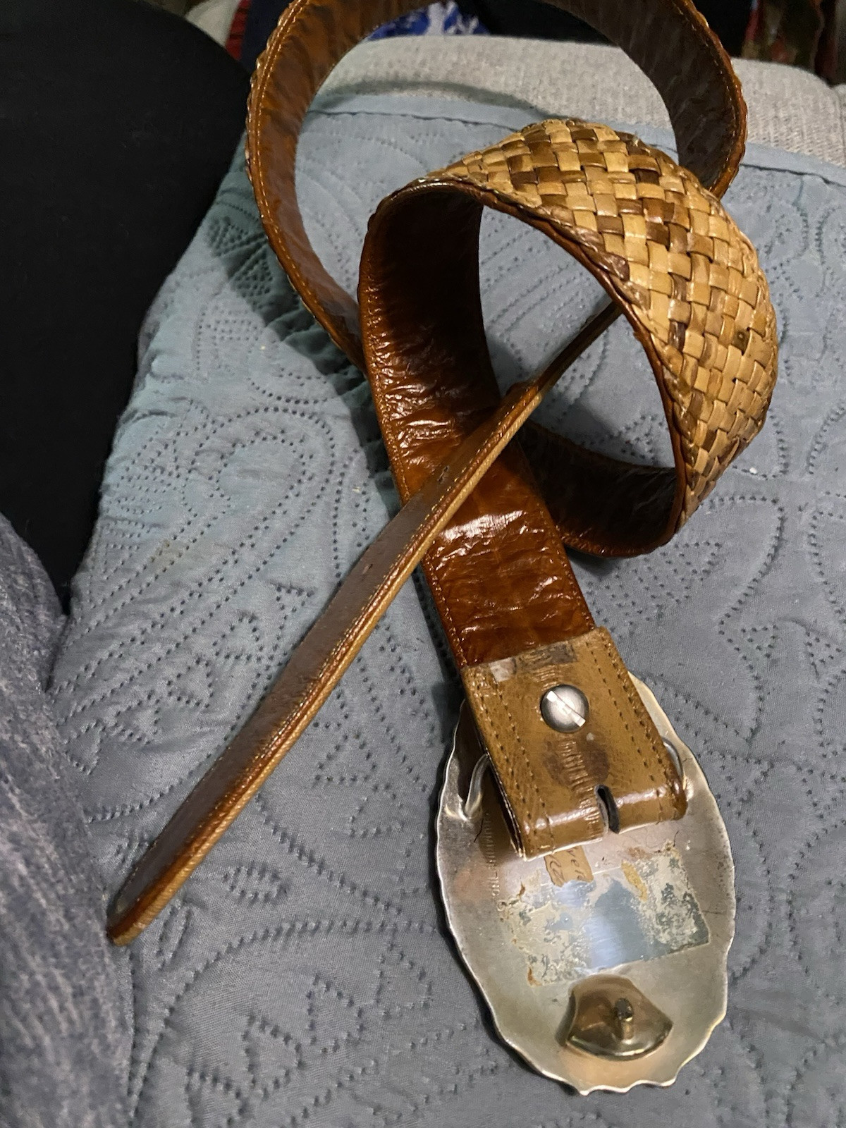 Cumrine belt buckle L On Woven Leather & Eel Belt Holes 30-35