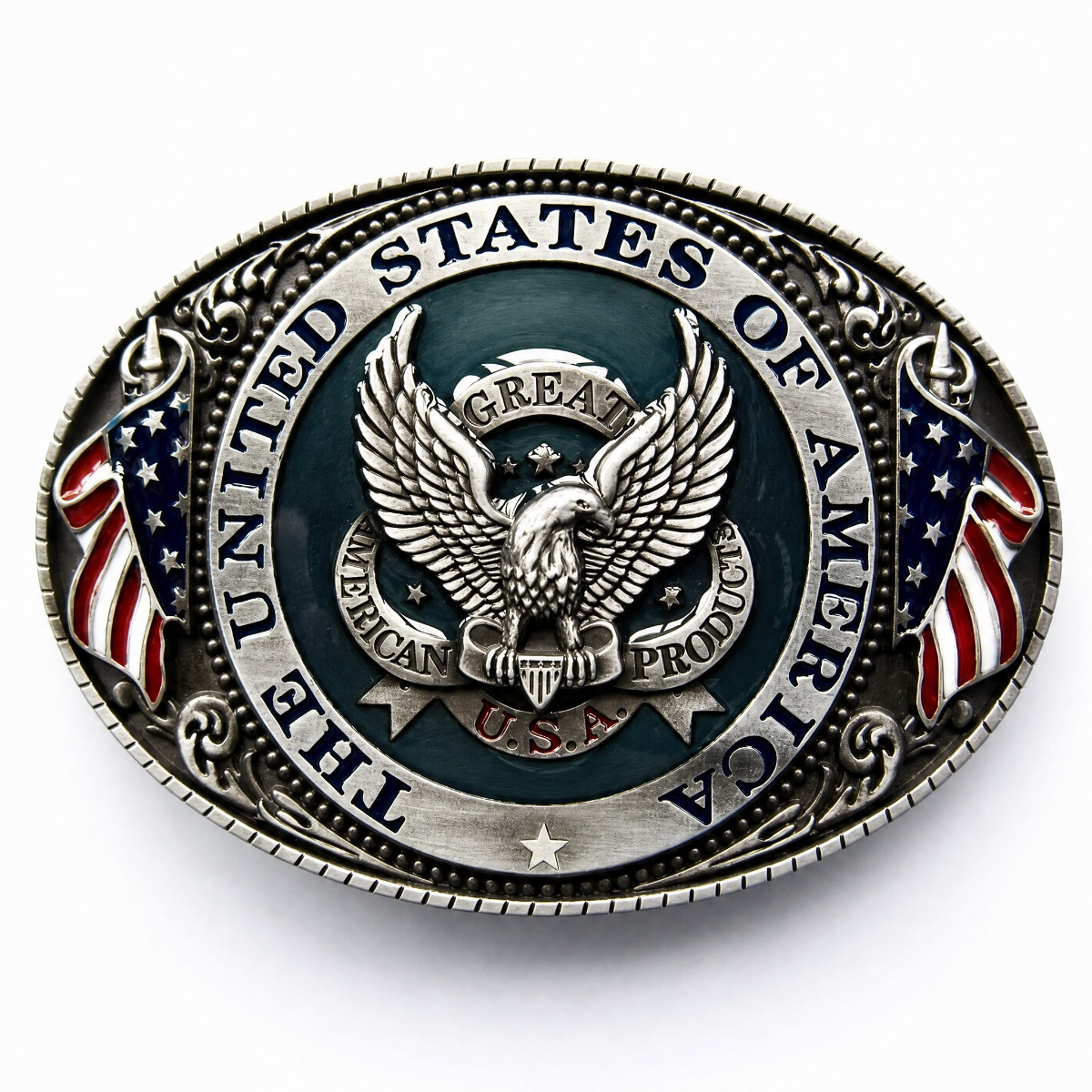 USA Eagle American Flag Belt Buckle Mens Patriotic Western Silver Oval Rodeo