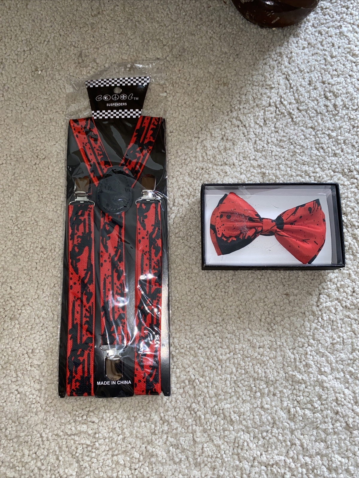 Halloween Bloody Bow Tie & Matching Suspenders Set Tuxedo Wedding Prom Youth Men