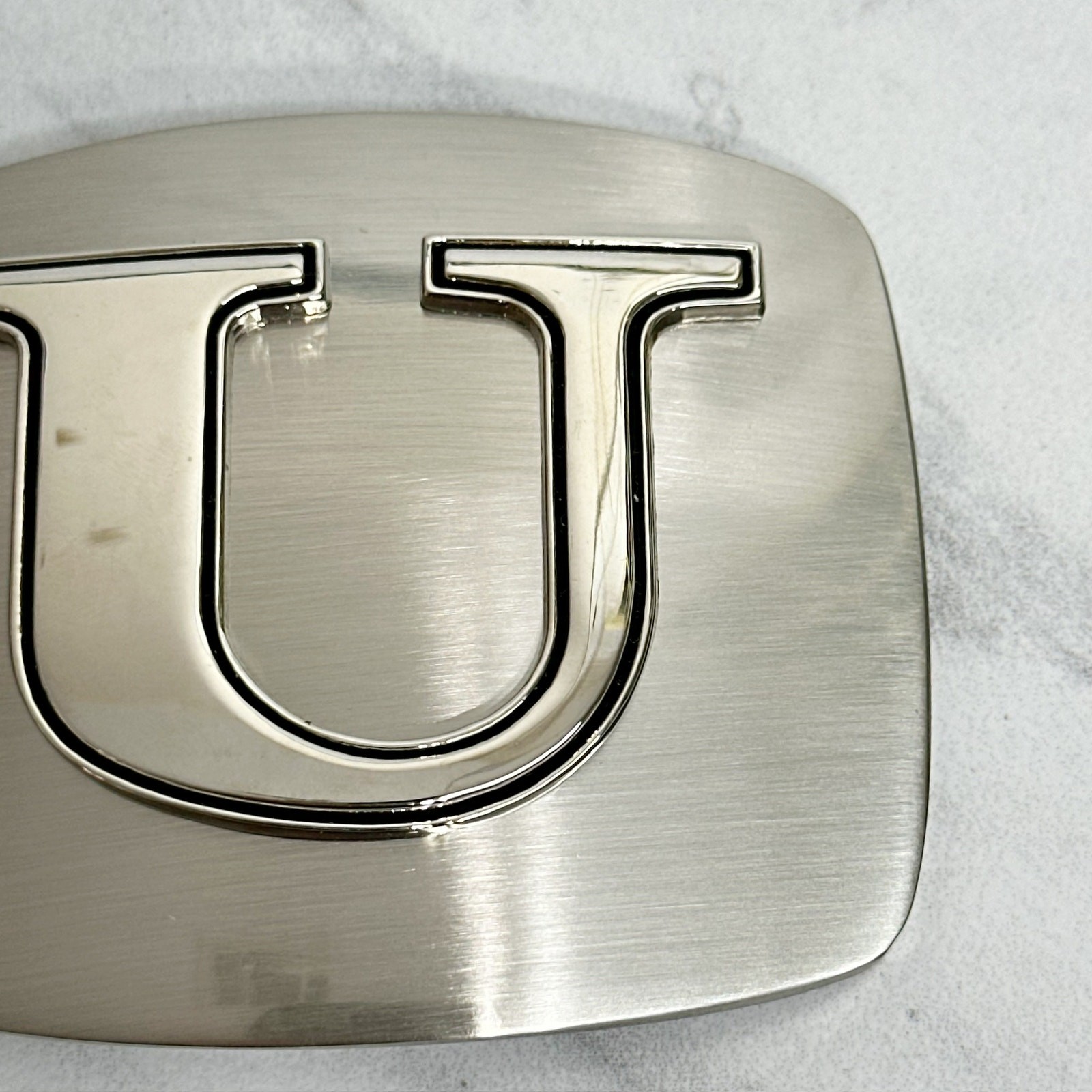 Letter U Initial Monogram Silver Tone Belt Buckle – 3.16&Prime; x 2.78&Prime;