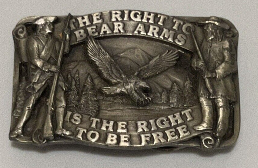 Vintage Article II « The Right to Bear Arms to be FREE » Pewter BELT BUCKLE 1982