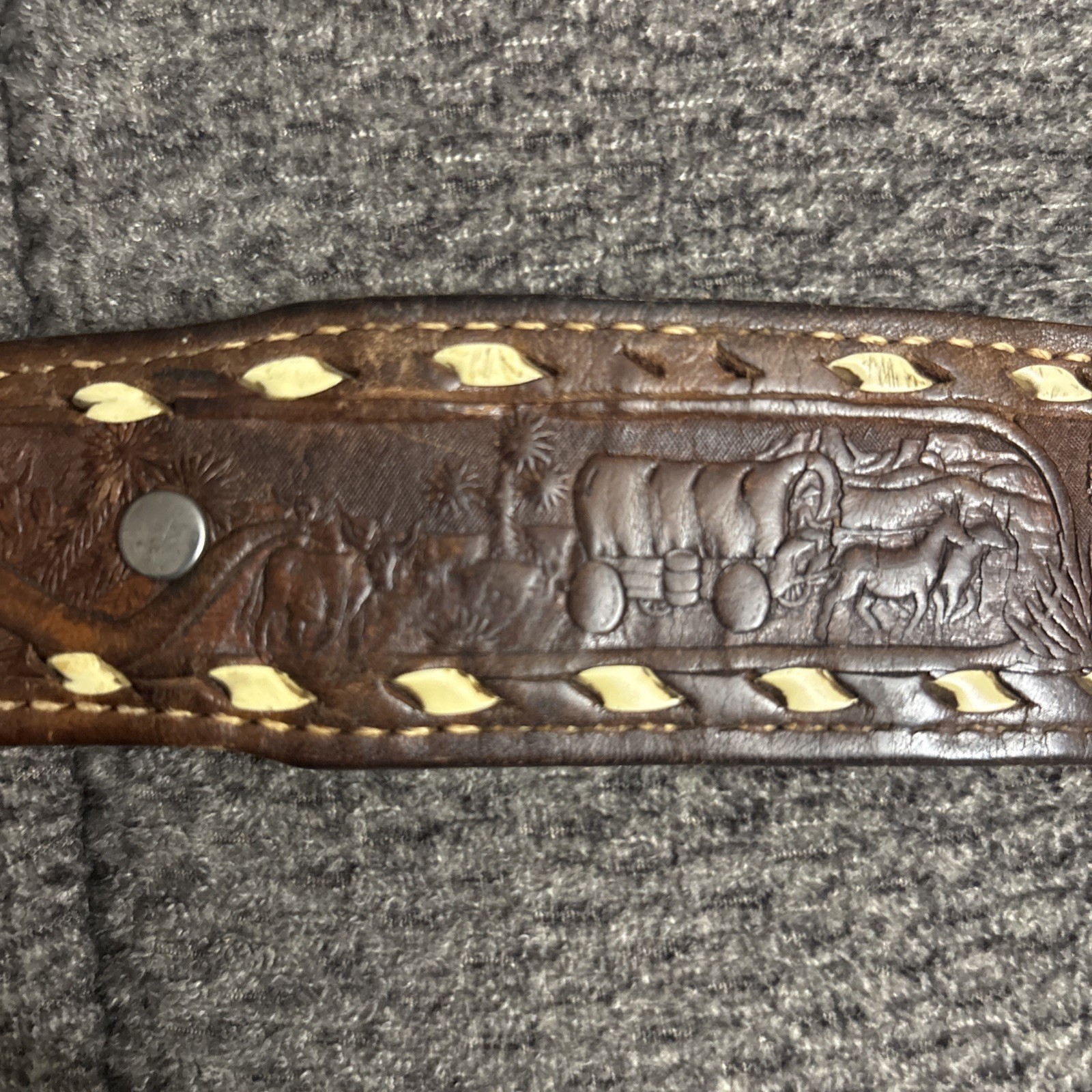 Black Agate Cabochon Buckle & 1979 Tex Tan Western Style Leather belt size 34