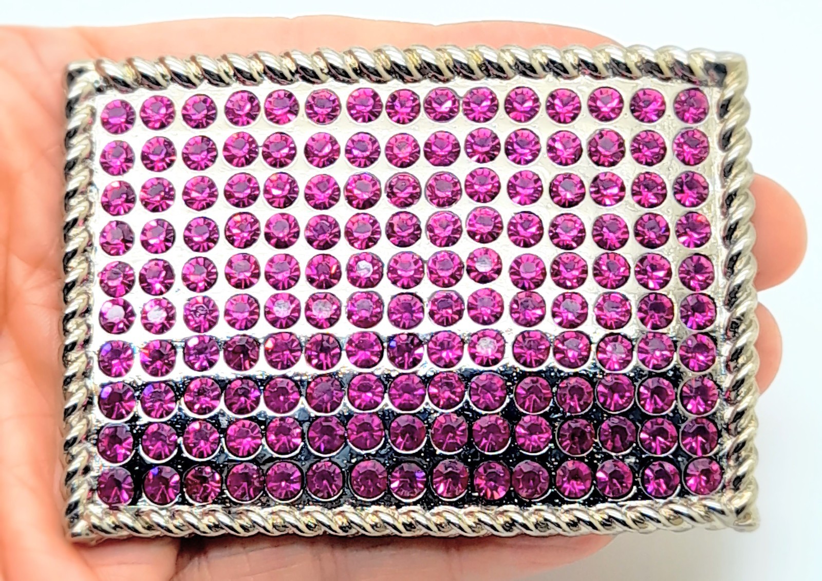 Fashion Men Women western classic Belt Buckle Silver Metal hot pink rhinestones