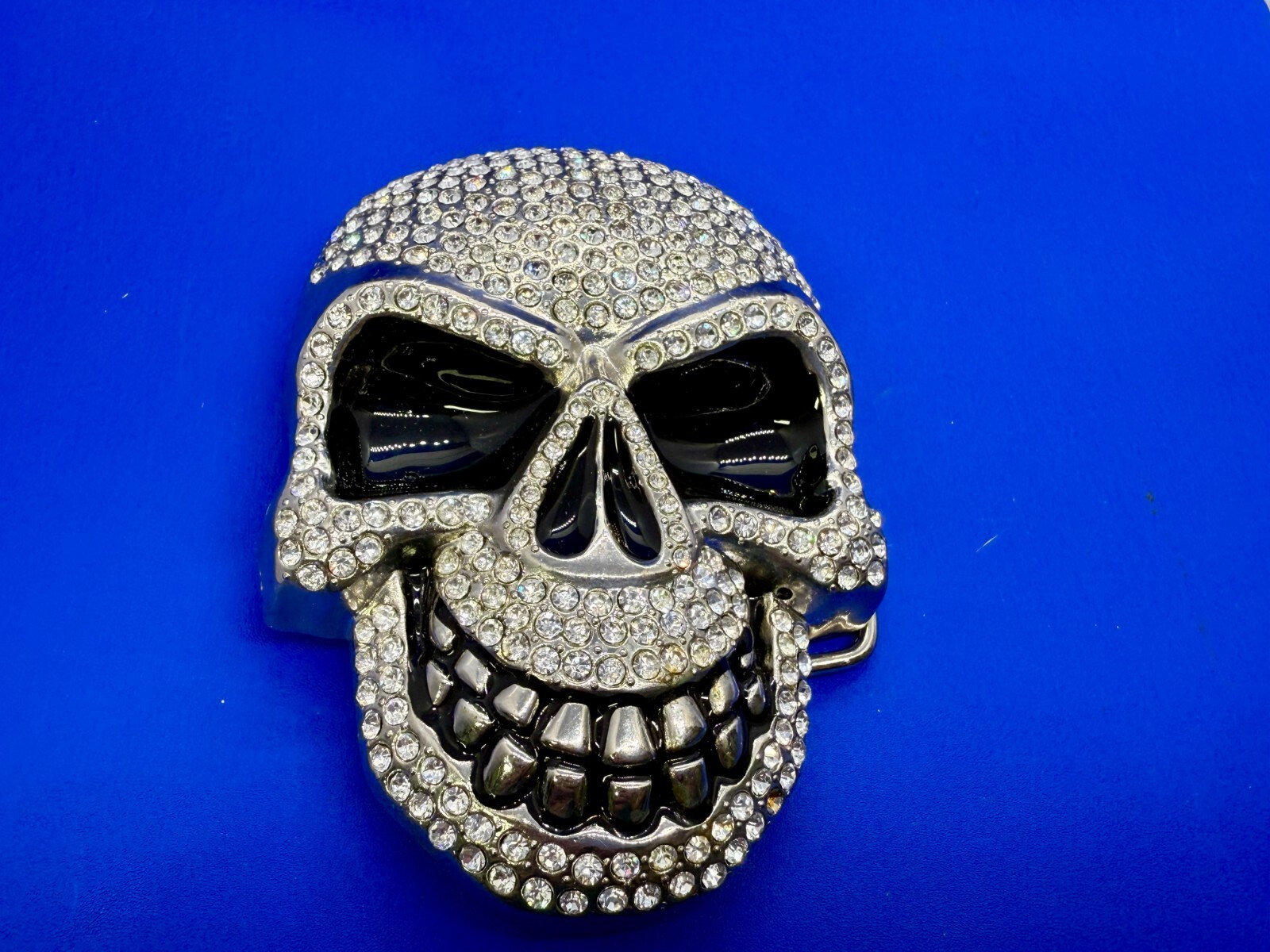 Cool Smiley Skull Head Clear Bling Rhinestones Halloween Gothic Punk Belt Buckle