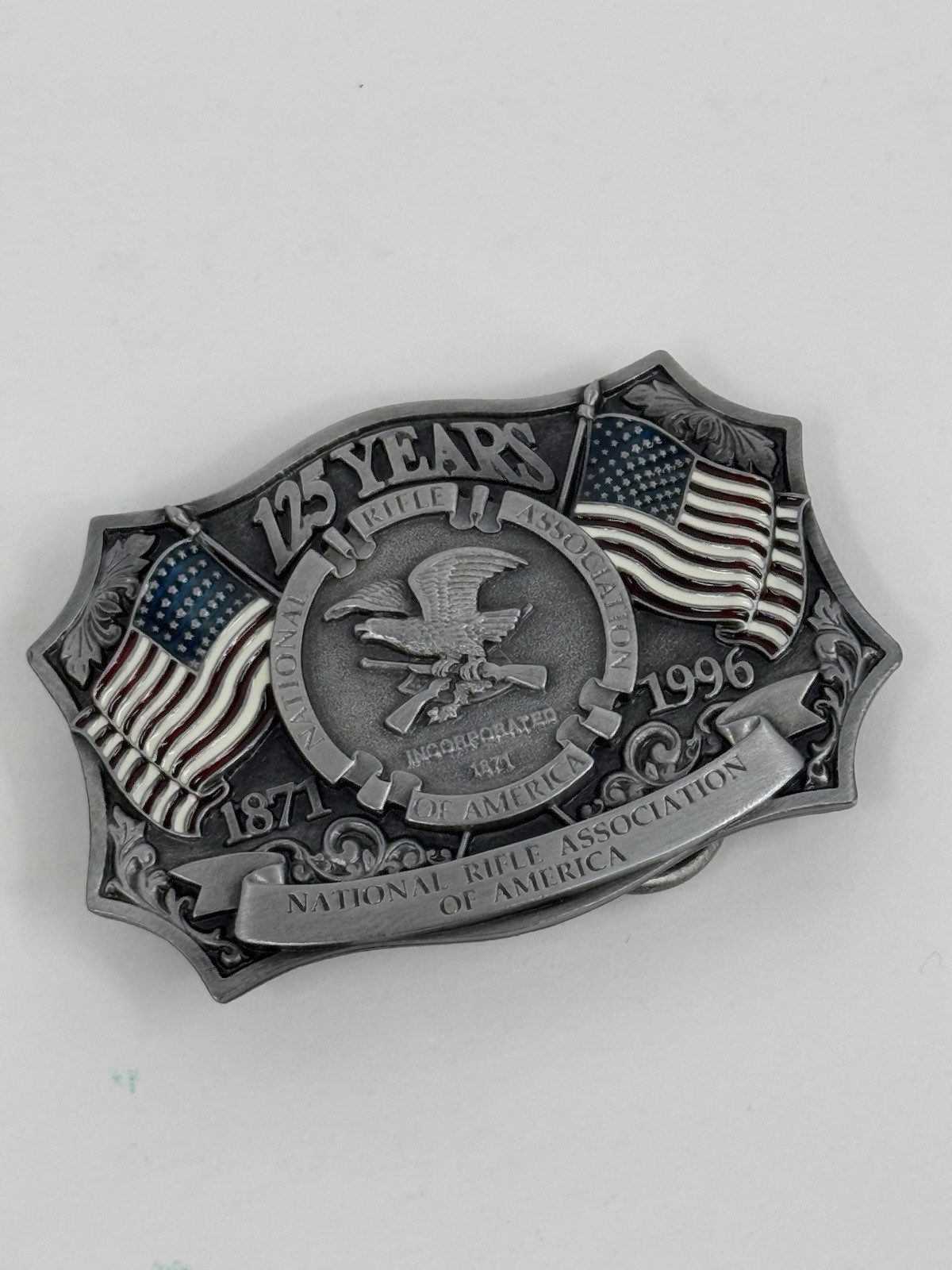 Vintage NRA National Rifle Association Of America Pewter Belt Buckle Made In USA