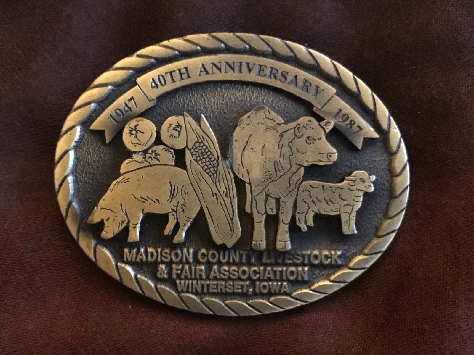 *** C+D Hit Madison County Livestock & Fair Assn 1987 Brass-Colored Belt Buckle