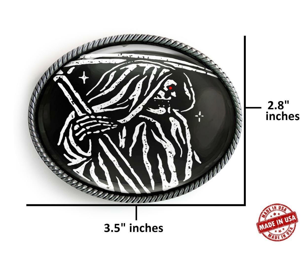Grim Reaper Gothic Death Skeleton Handmade Oval Belt Buckle – 427