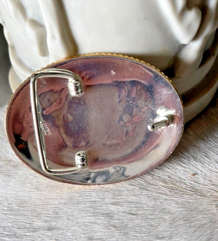Western Initial Belt Buckle 3.5 x 2 5/8 in Oval R Silver Engraved Gold 1.75