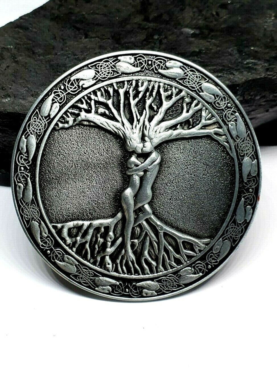 Belt Buckle Tree Of Life Odins Askr & Embla For 40mm Belt Pagan Norse Viking Uk