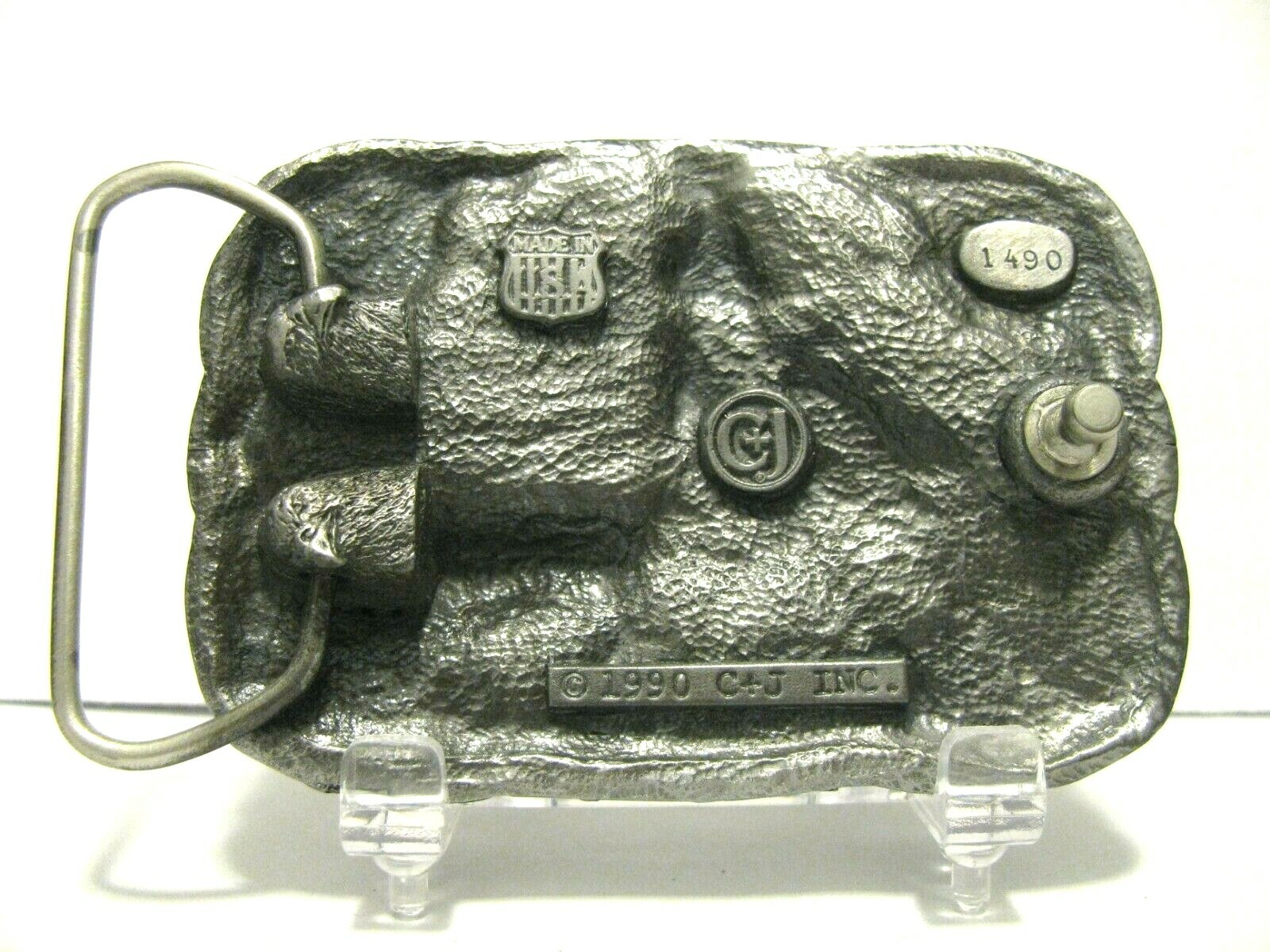 1990 Rodeo Calf Roping Cowboy Horse Calf Pewter Belt Buckle C&J Inc Collectible
