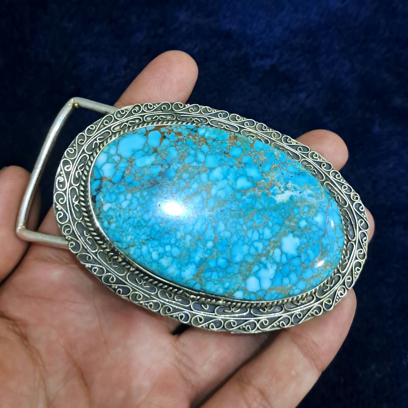 Natural Turquoise Belt Buckle Large Statement Western Belt Buckle Blue Turquoise