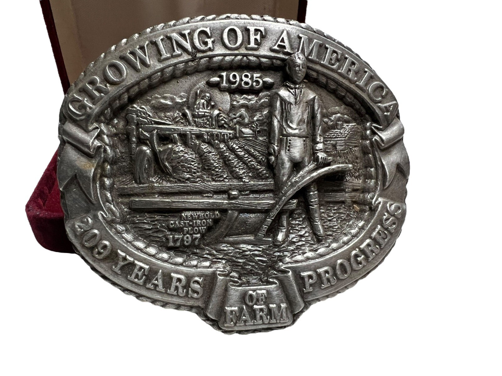 Vtg 1985 Nasco Newbold&rsquo;s Cast Iron Plow Growing Of America Belt Buckle #379