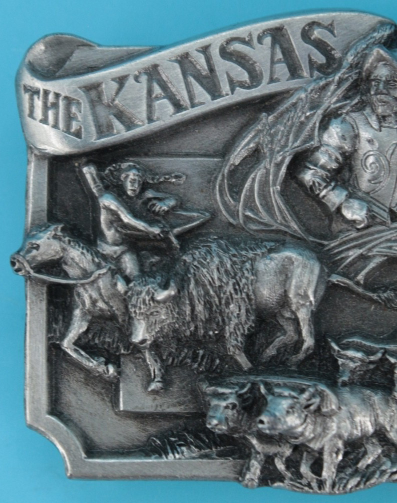VTG 80s The Kansas Legend Commemorative Western Belt Buckle 1984