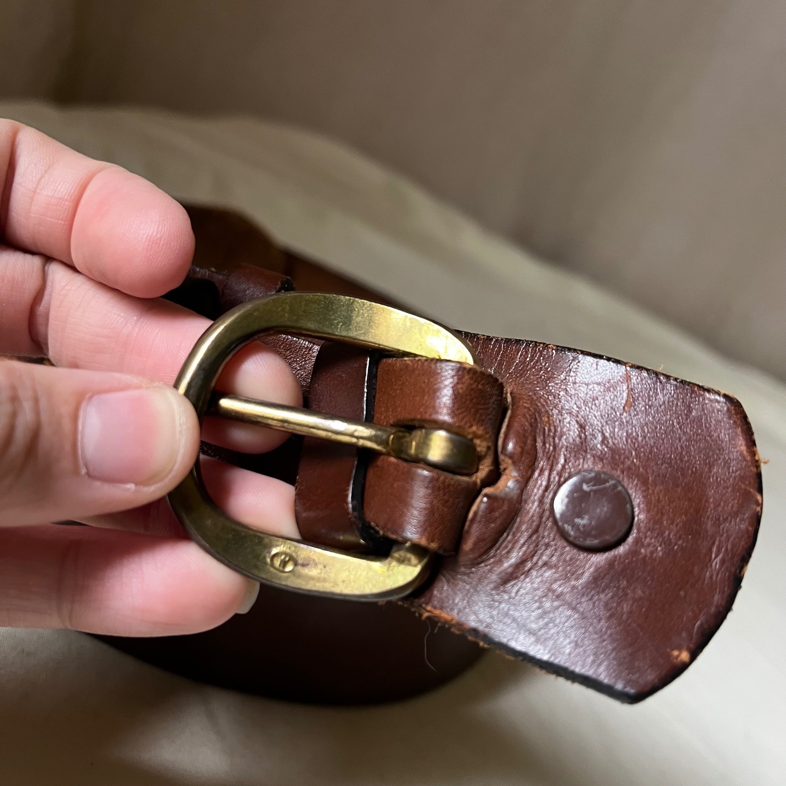 Vintage Brown Leather Ranger Belt Brass Buckle Western Distressed 1.75&Prime; 38-42