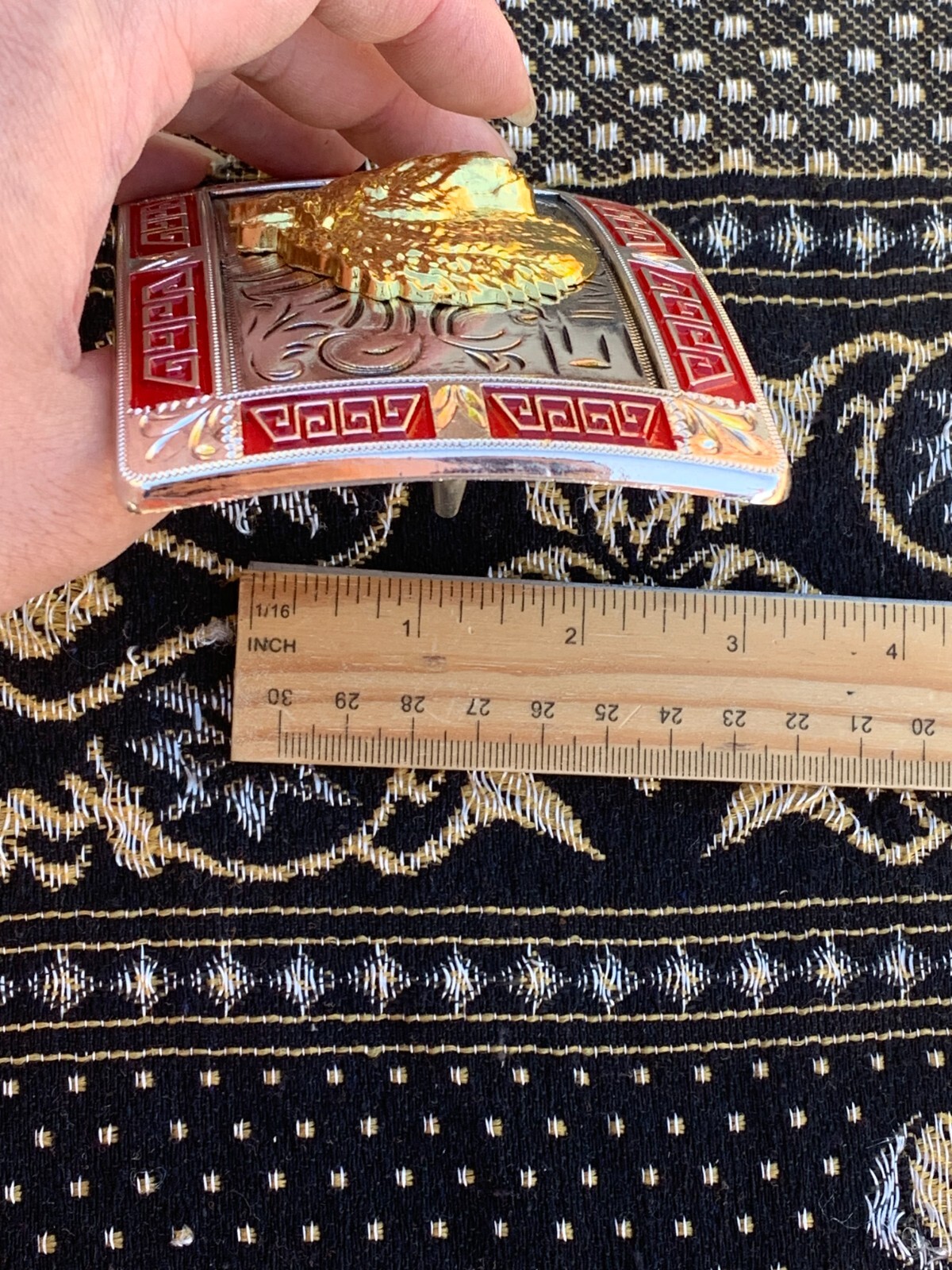 Western Red Buckle Gold Silver Horse Head Cowboy 2 »Buckle Hebilla Vaquero